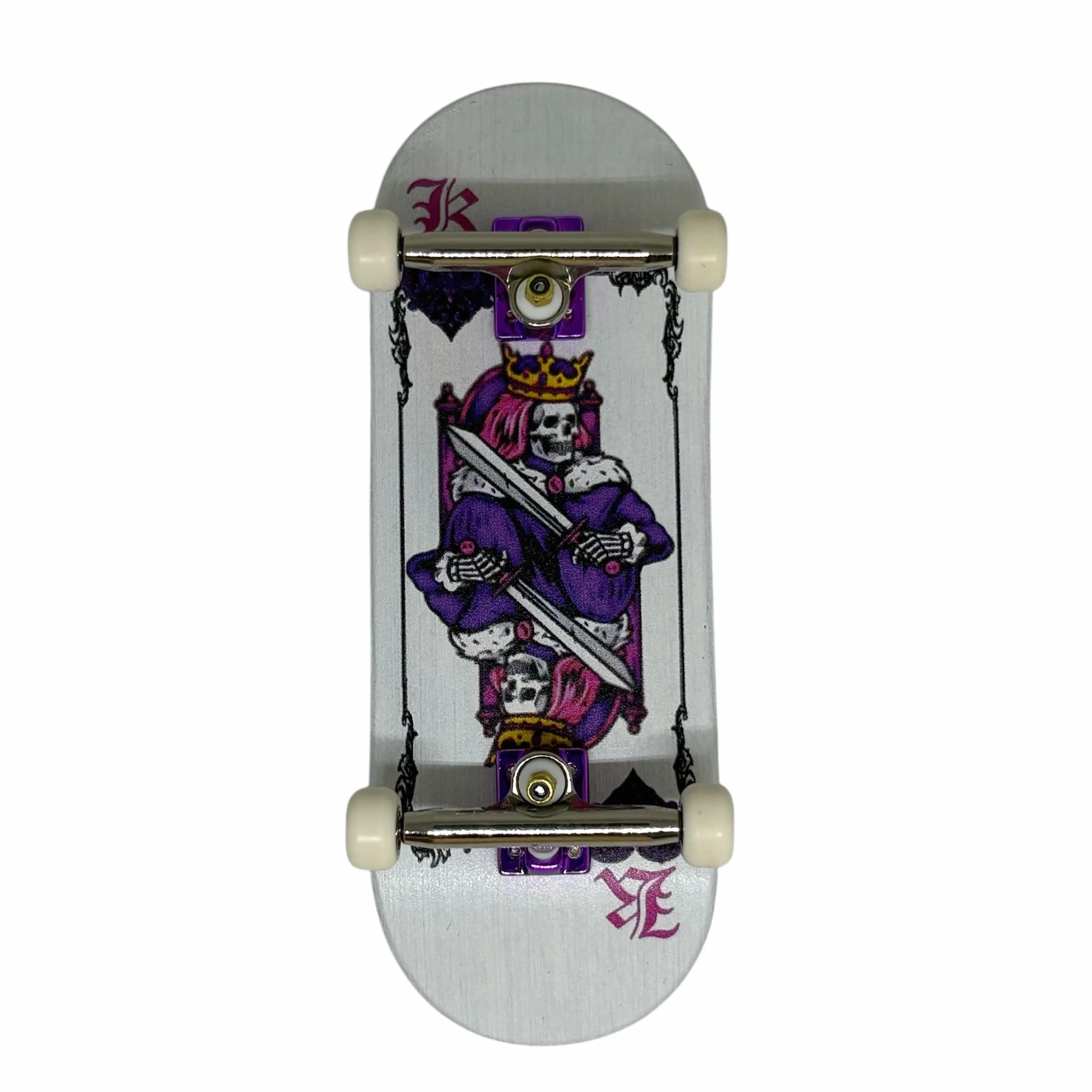 LEEFAI 34mm Pro Fingerboard Komplet 34x96mm, Deska z Drewna Maple, Grafika Drukowana UV - Pro Trucki Regularne słupki & 5 Koła z Łożyskami Uretanowymi - Op3ra V3 - Hearts of King