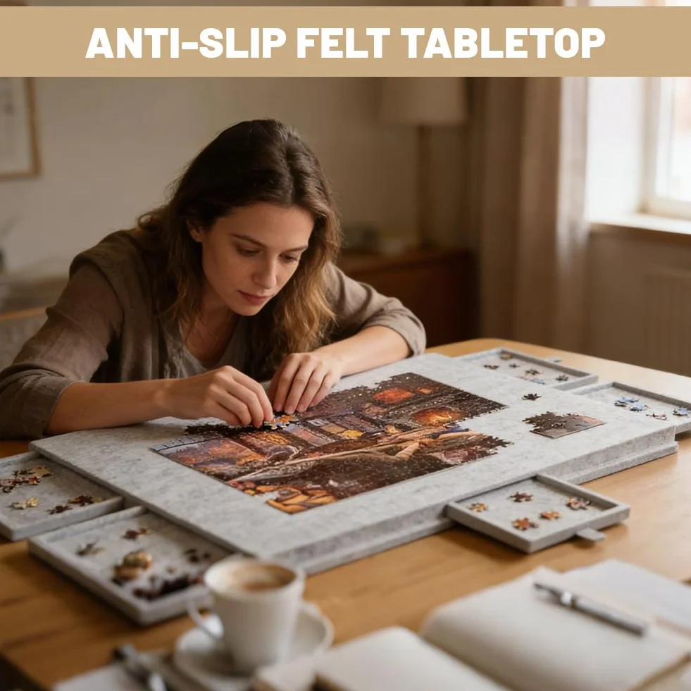 Stół do puzzli na 1000 elementów, przenośna deska do puzzli z 6 szufladami, lekkie filcowe etui do przechowywania, przenośne przechowywanie puzzli na 1000 elementów, pochylany stół do puzzli dla