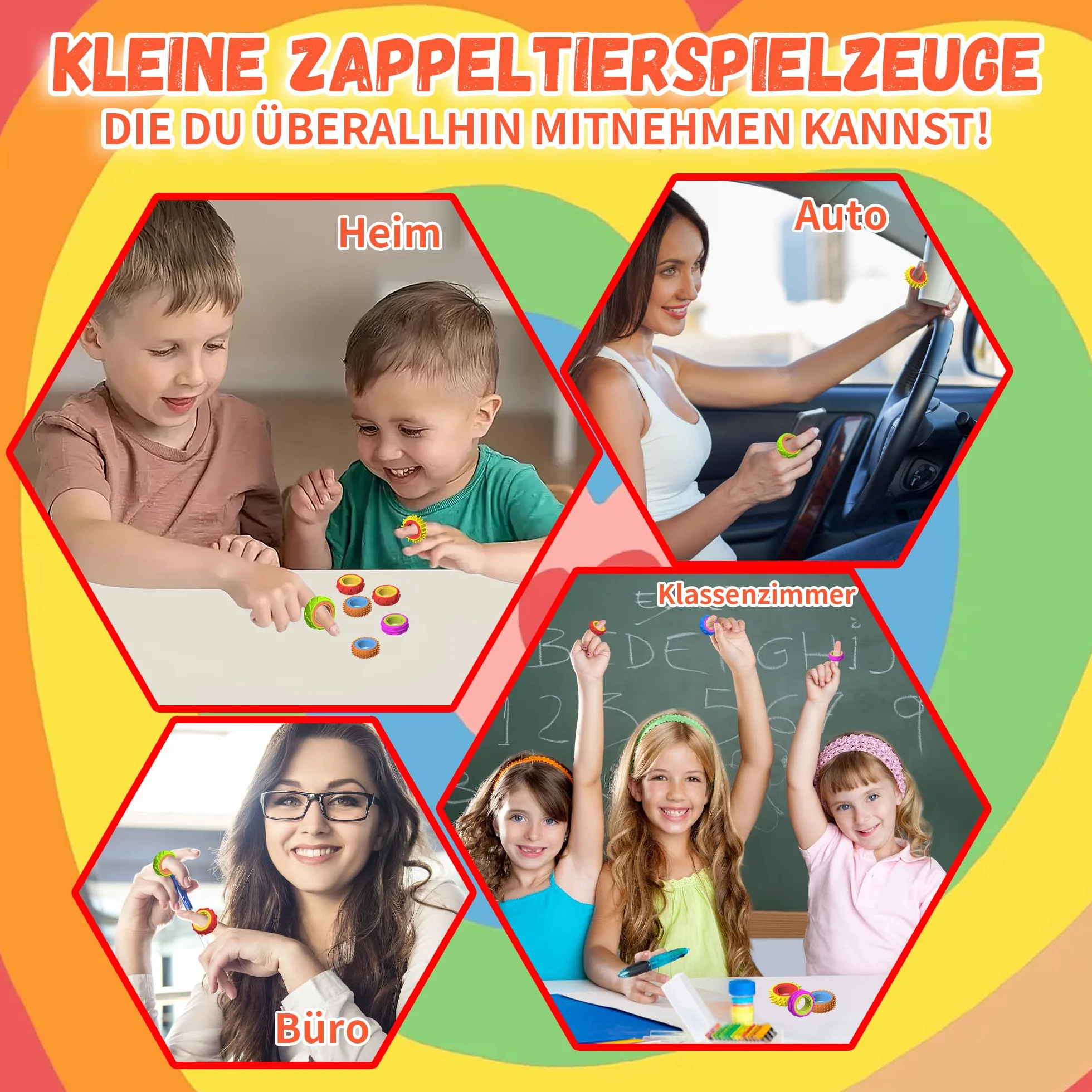 Zestaw 12 zabawek Fidget Ring dla dzieci i dorosłych, silikonowe pierścienie antystresowe, Fidget Spinner do pomocy przy ADHD, do akupresury, zabawki autystyczne, pierścienie do masażu palców