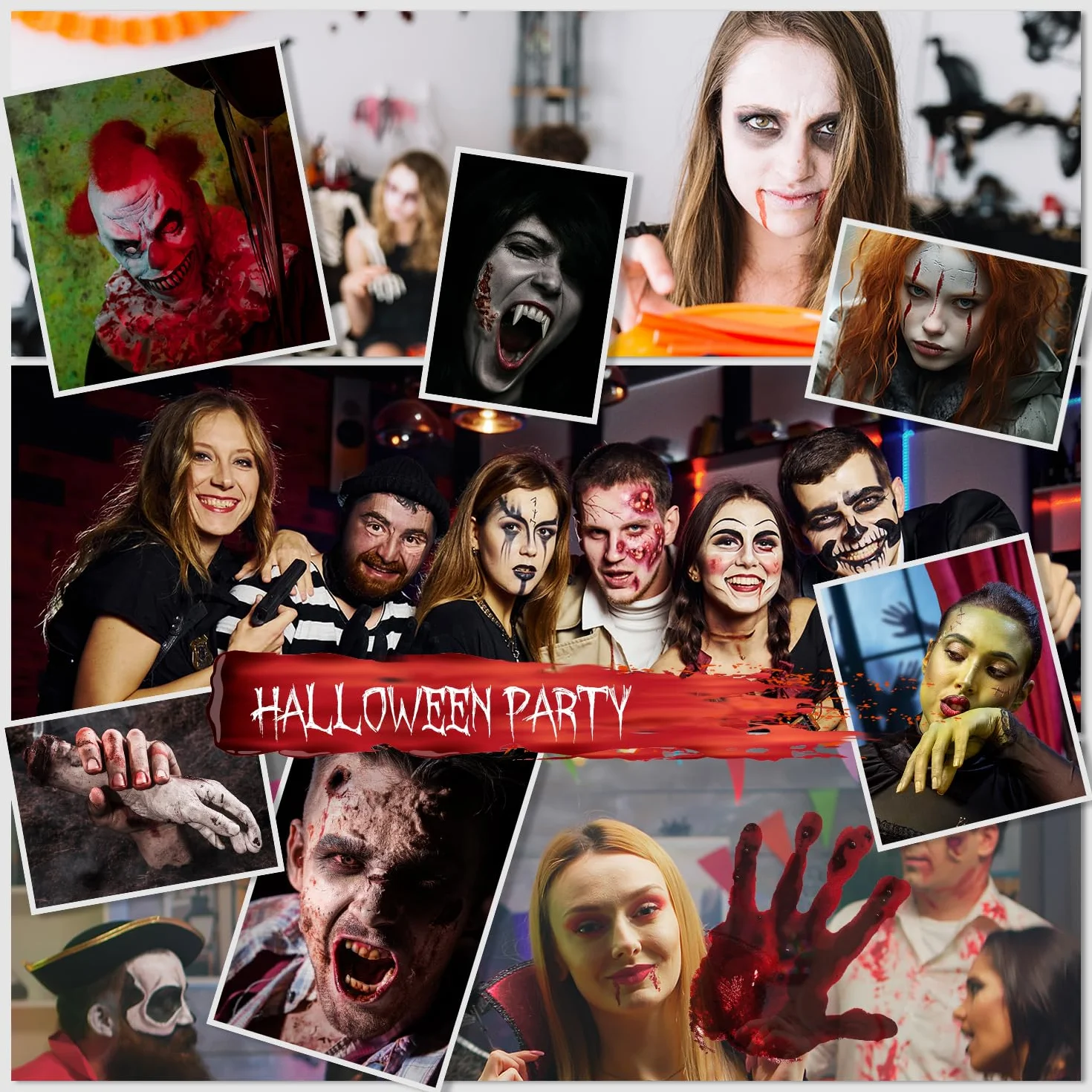 Festicy Specjalny zestaw do makijażu na Halloween, SFX, kompletny zestaw ze sztuczną krwią, lateksem, woskiem do blizn i akcesoriami, sztuczna krew do skóry i ubrań, na Halloween, do przerażających