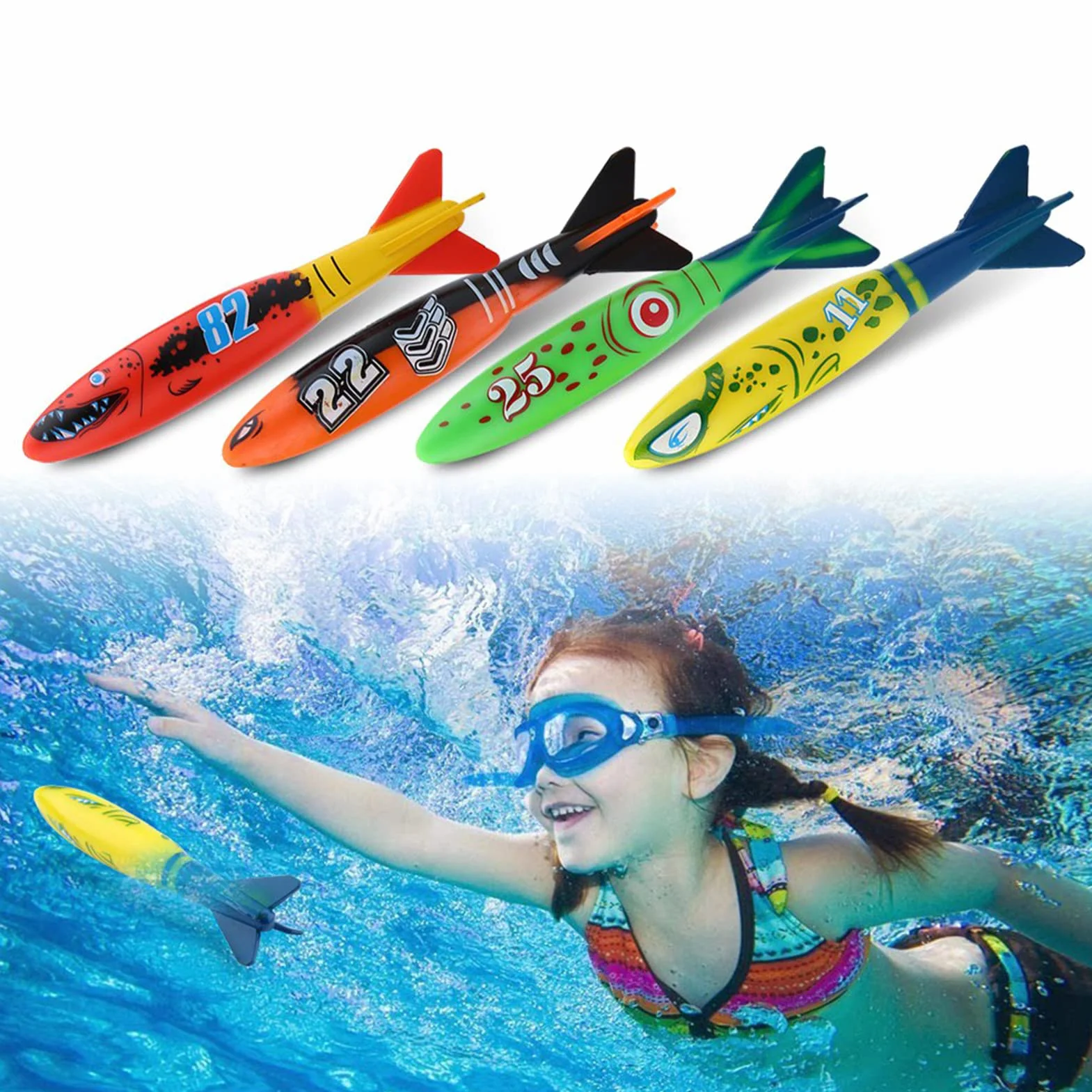 Vgeby Nurving Torpedo Toys, 4 sztuki zabawki treningowe nurkowe zabawki sportowe dla dzieci Podwodna gra