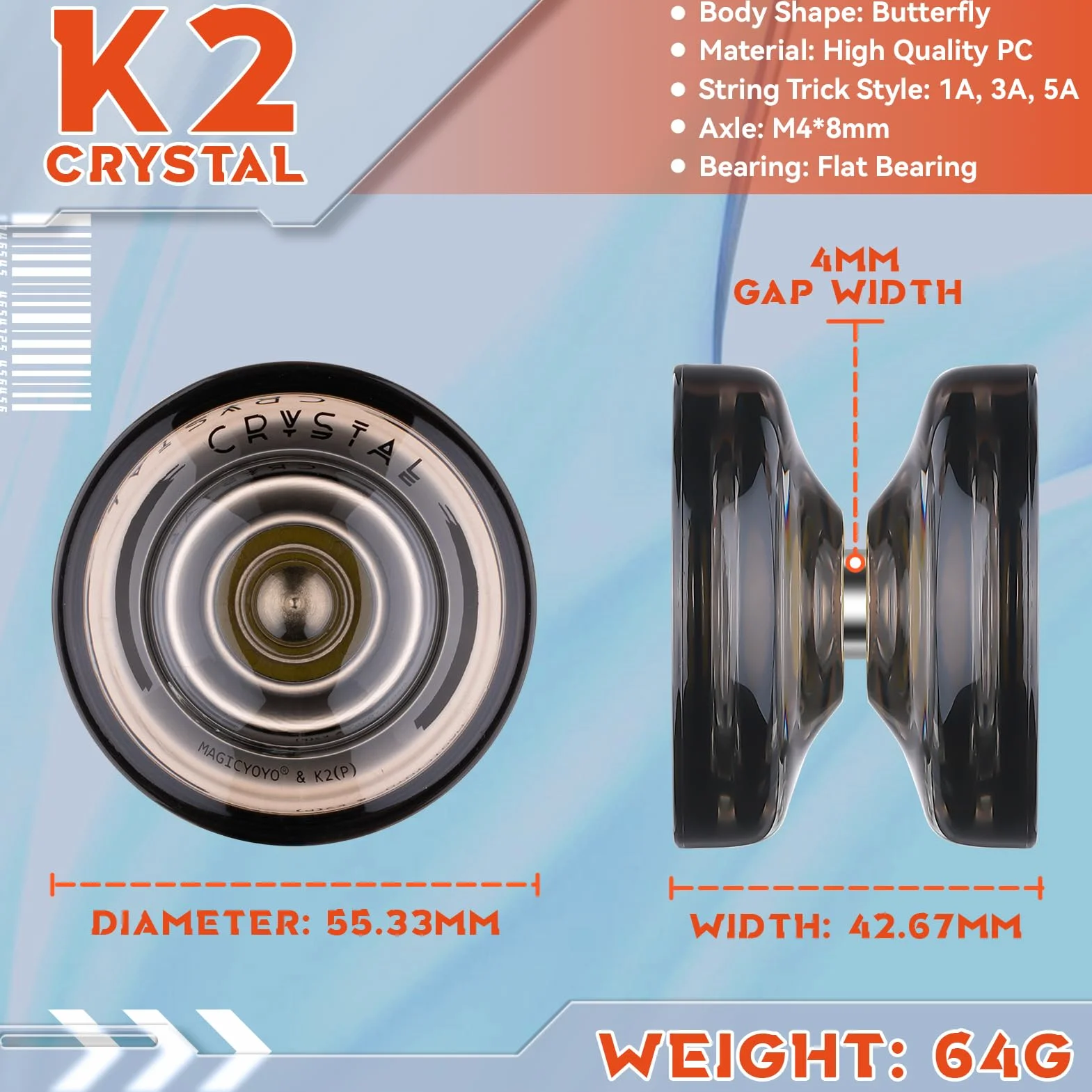 MAGICYOYO Dual Purpose Yoyo dla Początkujących - Responsive K2 Kryształ Czarny, Profesjonalna Piłka z Niereagującym Łożyskiem, Narzędzie do Usuwania Osi