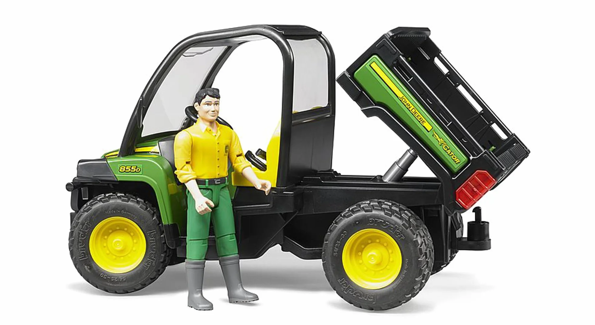 bruder 02490 - John Deere Gator XUV 855D z kierowcą - 1:16 Pojazd, rolnictwo, leśnictwo, robotnik, figurka bworld, transporter, jeep, offroad