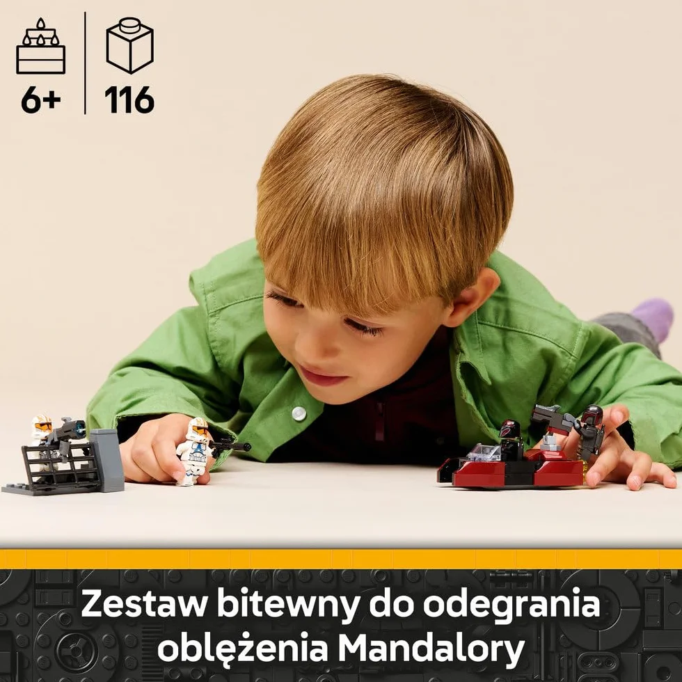 LEGO Star Wars Oblężenie Mandalory — zestaw bitewny, zabawka dla dzieci, klocki dla 6-latka z czterema minifigurkami i śmigaczem, pomysł na prezent dla chłopców i dziewczynek w wieku od 6 lat 75449