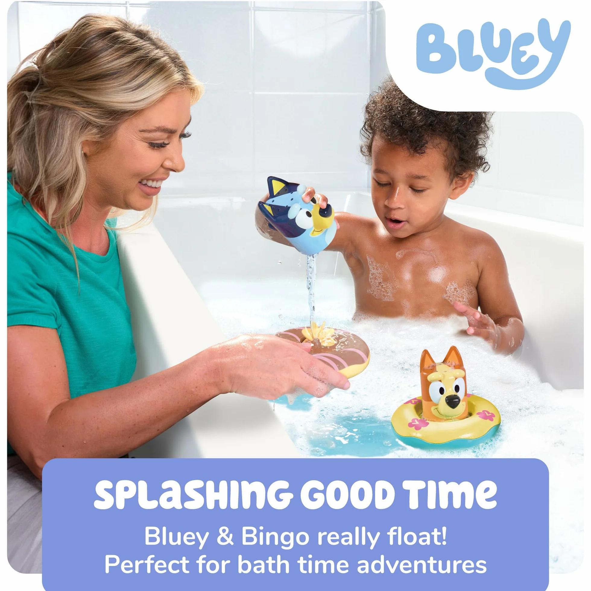 Tomy Toomies Bluey and Bingo Boi Bingo Toy Zestaw 2 szt. | Bluey i Bingo w bojach z kołami wodnymi | Oficjalnie licencjonowane zabawki Bluey | Zabawki dla dzieci od 18 miesięcy