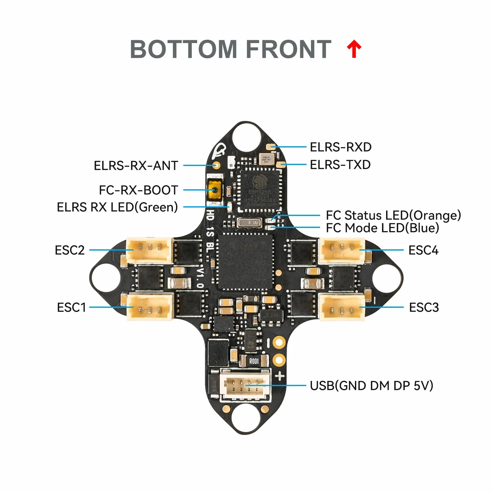 BETAFPV Matrix 1S G4 3IN1 HD bezszczotkowy FC, Serial ELRS RX 5V 3A BEC, 12A ESC, 16MB Blackbox, SH1.0-6Pin Conn. do jednostki powietrznej O4
