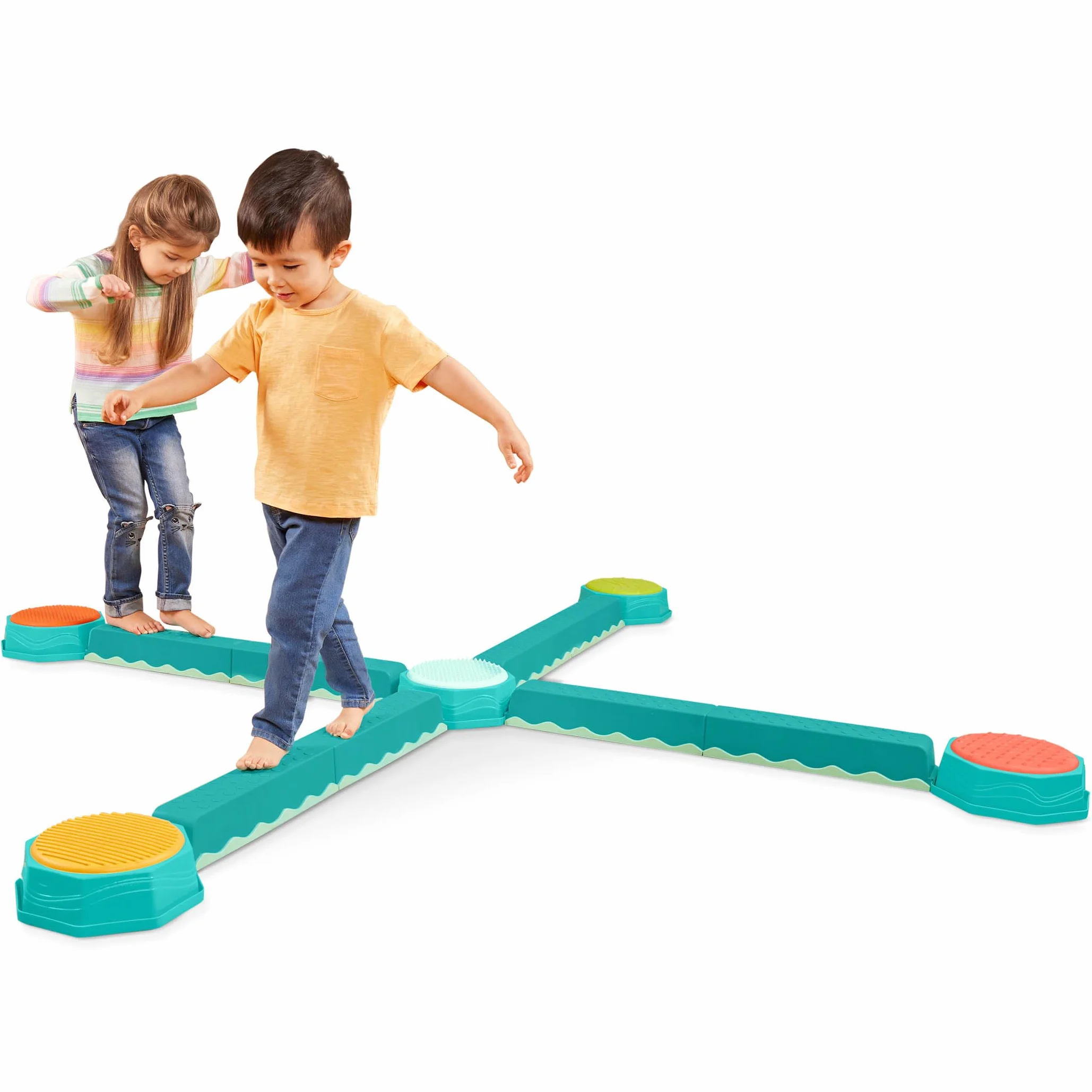 B. toys Beam Interlocking Balancing 5 Sensory Pads & 8 Beams – Active Play for Maluch, Kids - 3 Years + - Balance & Build Set, Multicolor, BX2482DC1Z