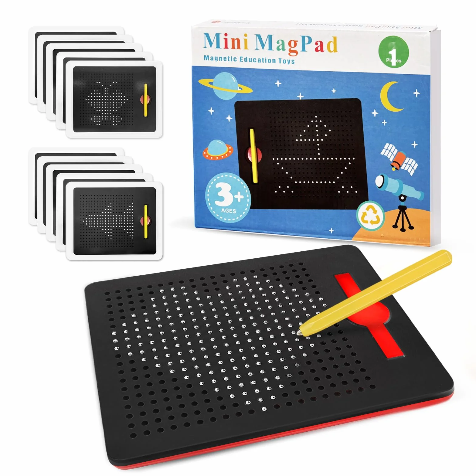 Magnetyczna tablica kreślarska, magiczna gra magnetyczna, magnetyczna tablica dla dzieci, do zabrania ze sobą, zabawki edukacyjne dla dzieci od 3 lat (czarna)