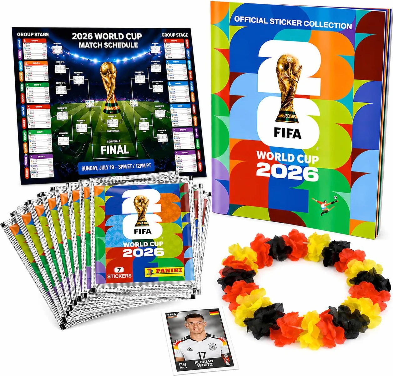 TK Gruppe Timo Klingler Panini Mistrzostwa Świata 2026 XXL Set – Album & Naklejki – Plan Meczów, Wianek Kibica, Album Kolekcjonerski do Zbierania Piłkarskich Naklejek (50 Saszetek / 350 Naklejek)