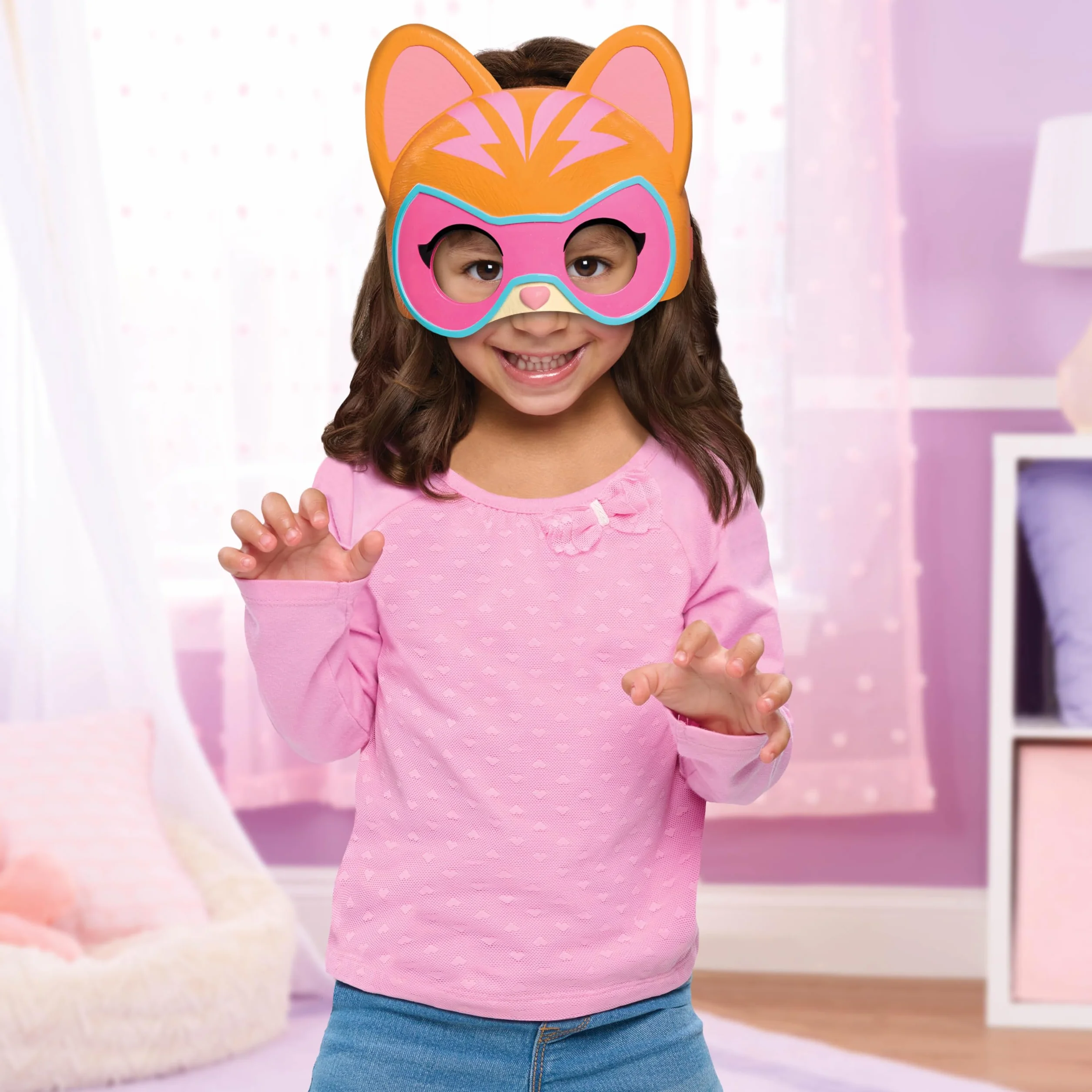 Just Play Maska bohatera Disney Junior SuperChatons z funkcjami dźwiękowymi - Ginny, gry imitacyjne i przebieranki, zabawki dla dzieci w wieku od 3 lat