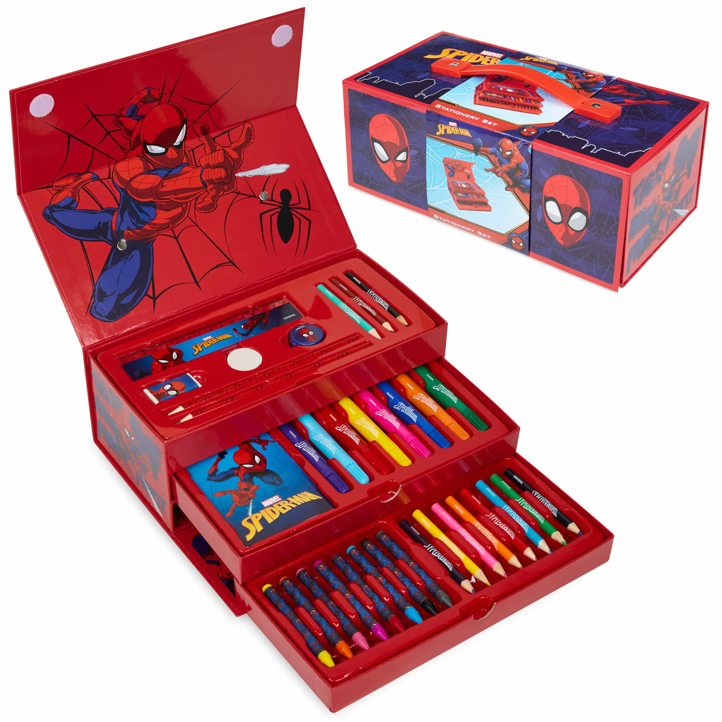 Marvel Spiderman zestaw artystyczny dla dzieci, materiały artystyczne, farby, długopisy, kredki, kredki, futerał, sztuka i rzemiosło