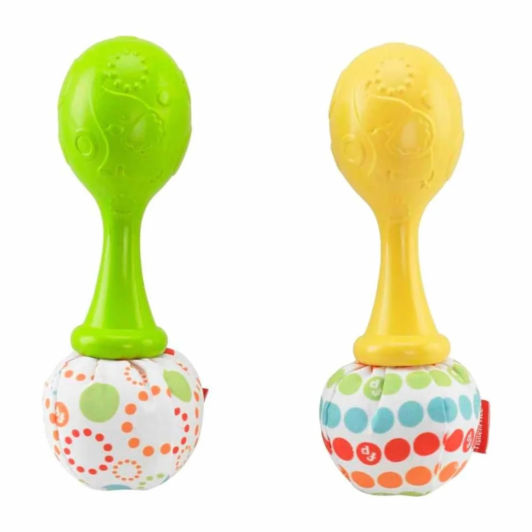 Fisher-Price Newborn Toys Rattle ‘n Rock Maracas, 2 Soft Musical Instruments for Developmental Play Babies Ages 3+ Months, Green & Yellow, BLT33