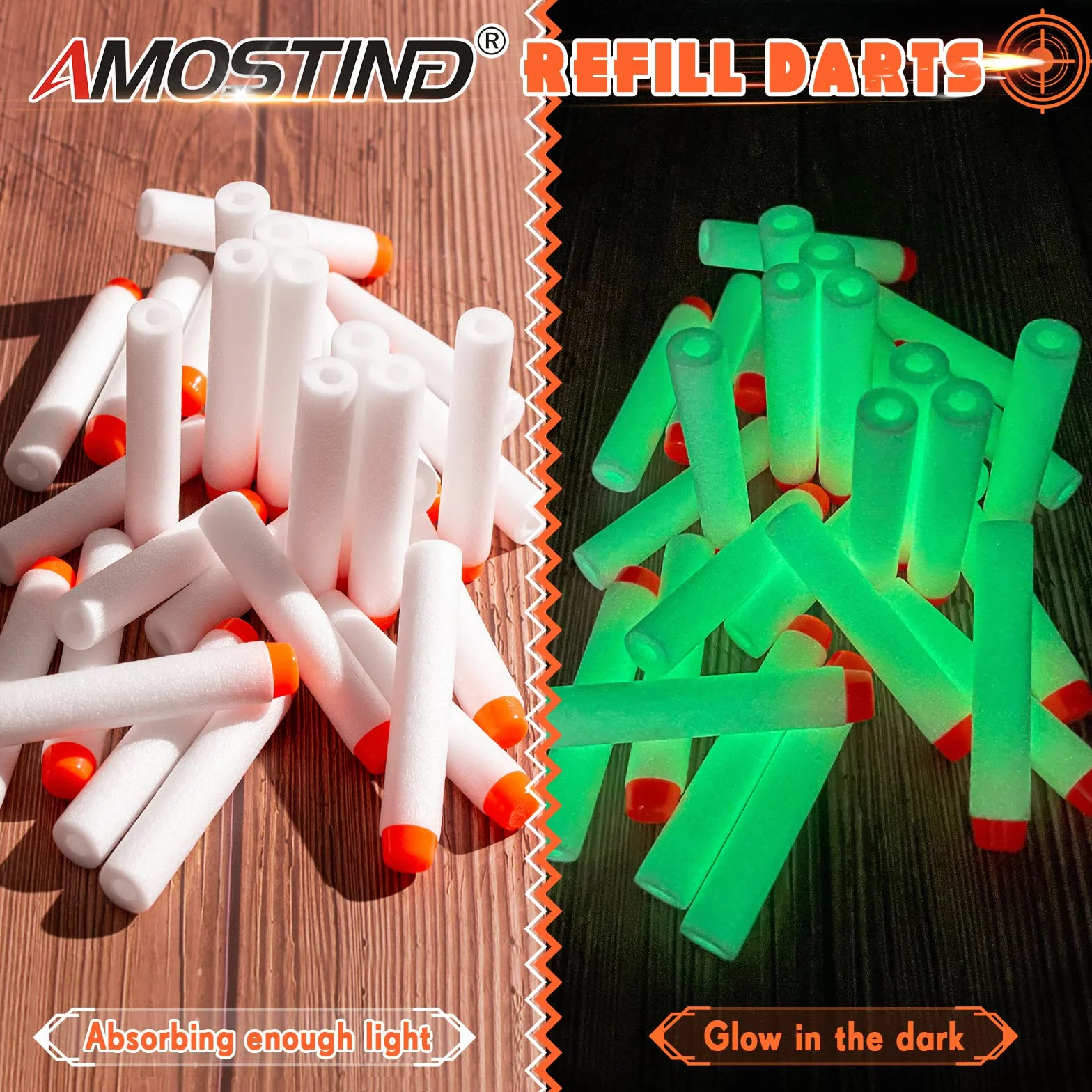 AMOSTING 100 fluorescencyjne rzutki piankowe 7.2 cm do Nerf N-Modulus Fortnite Elite Strike Blasters