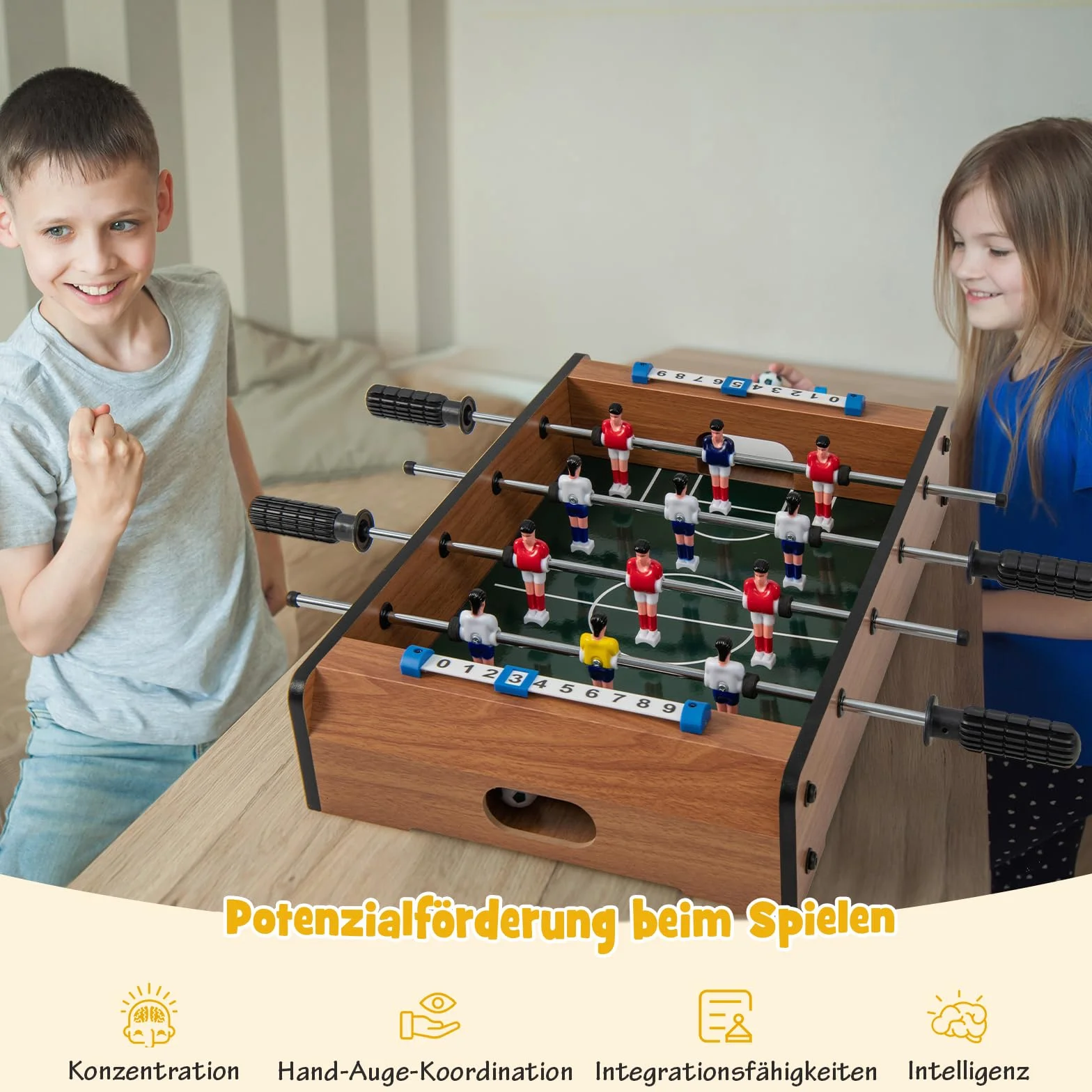 COSTWAY Mini Piłkarzyki dla 2 Graczy, Stół do Gry z Drewna, Wytrzymały Uchwyt, 2 Piłki i Tablica Wyników, dla Dorosłych i Dzieci, 51 x 30,5 x 9 cm
