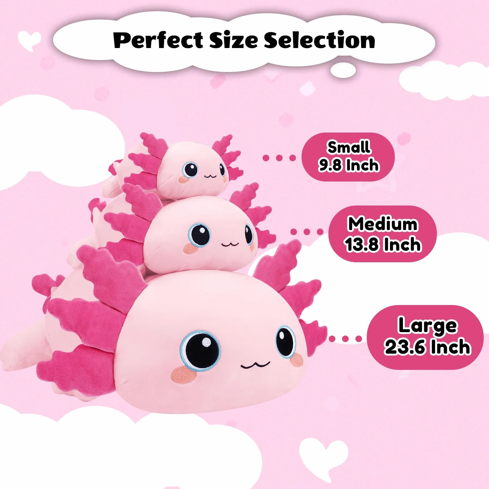 SQEQE Maskotka Axolotl, Kawaii pluszowa zabawka o wadze, miękka pluszowa zabawka jako prezent dla dzieci i dorosłych, 60 cm