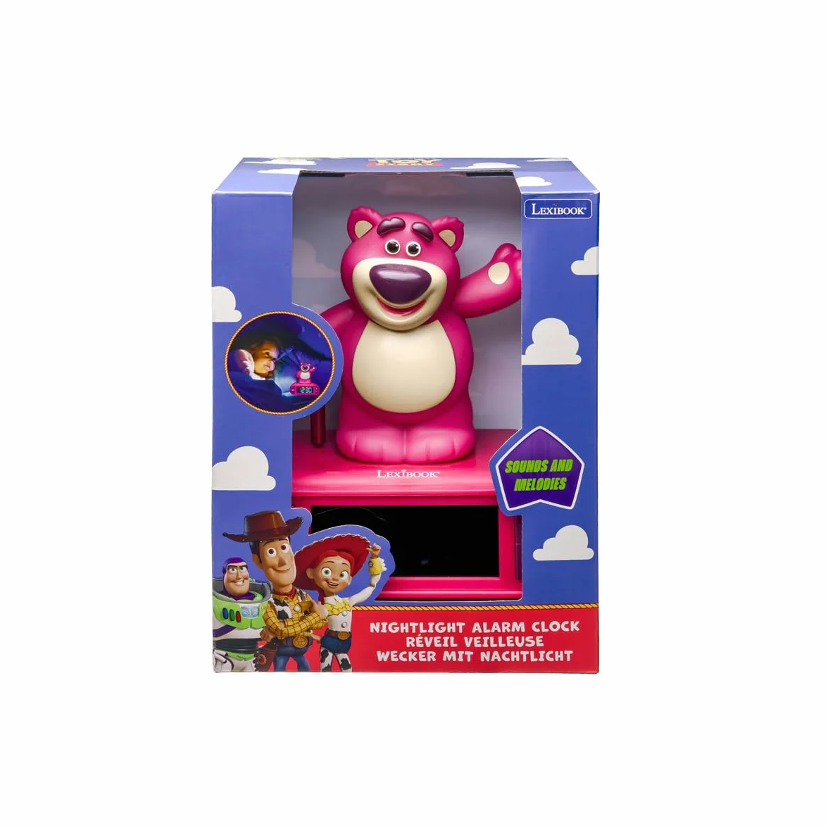 Lexibook, Disney Toy Story, Budzik nocna lampka Lotso, Postać świecąca, Efekty dźwiękowe, Wybór alarmów, Podświetlany ekran LCD, Funkcja drzemki, Fioletowy, RL800TS1LXB