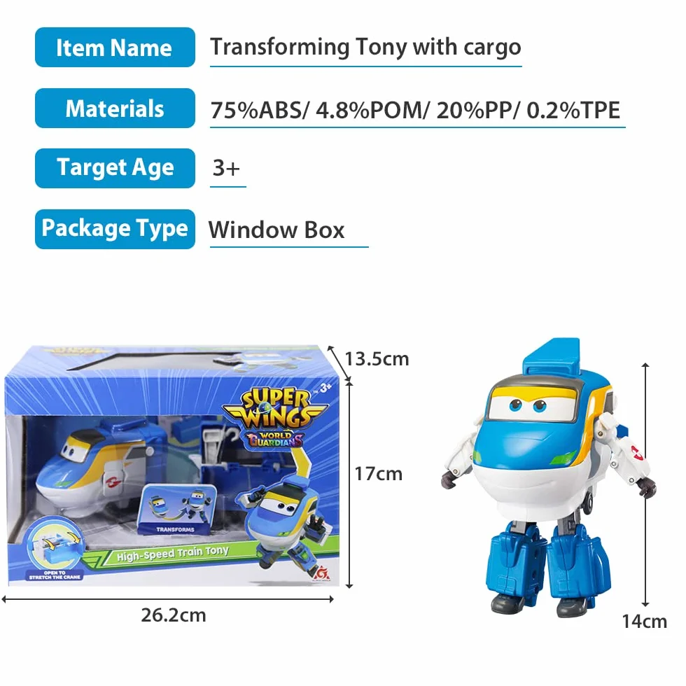Super Wings - Pociąg transformacyjny Robot Tony odpowiedni dla chłopców i dziewczynek w wieku 3, 4, 5, 6, 7 lat, pociąg transformacyjny, figurki akcji, do przedszkola, zabawy i prezentów urodzinowych,