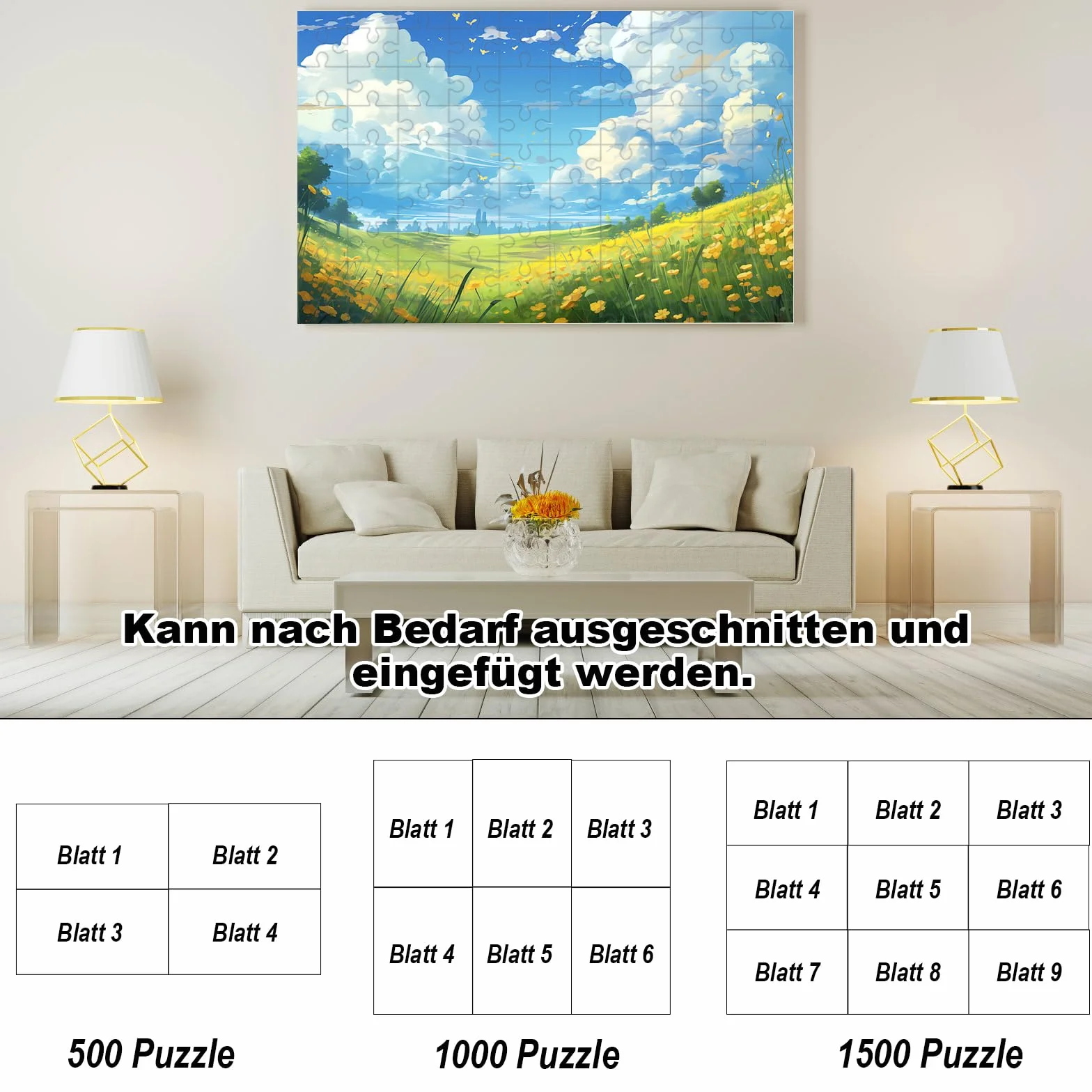 Faburo Puzzle folia samoprzylepna, 32 sztuki, super klej do puzzli, 4 x 1000 elementów / 8 x 500 części, 20 x 29 cm, folia samoprzylepna przezroczysta dla dzieci i dorosłych, do puzzli, przezroczysta
