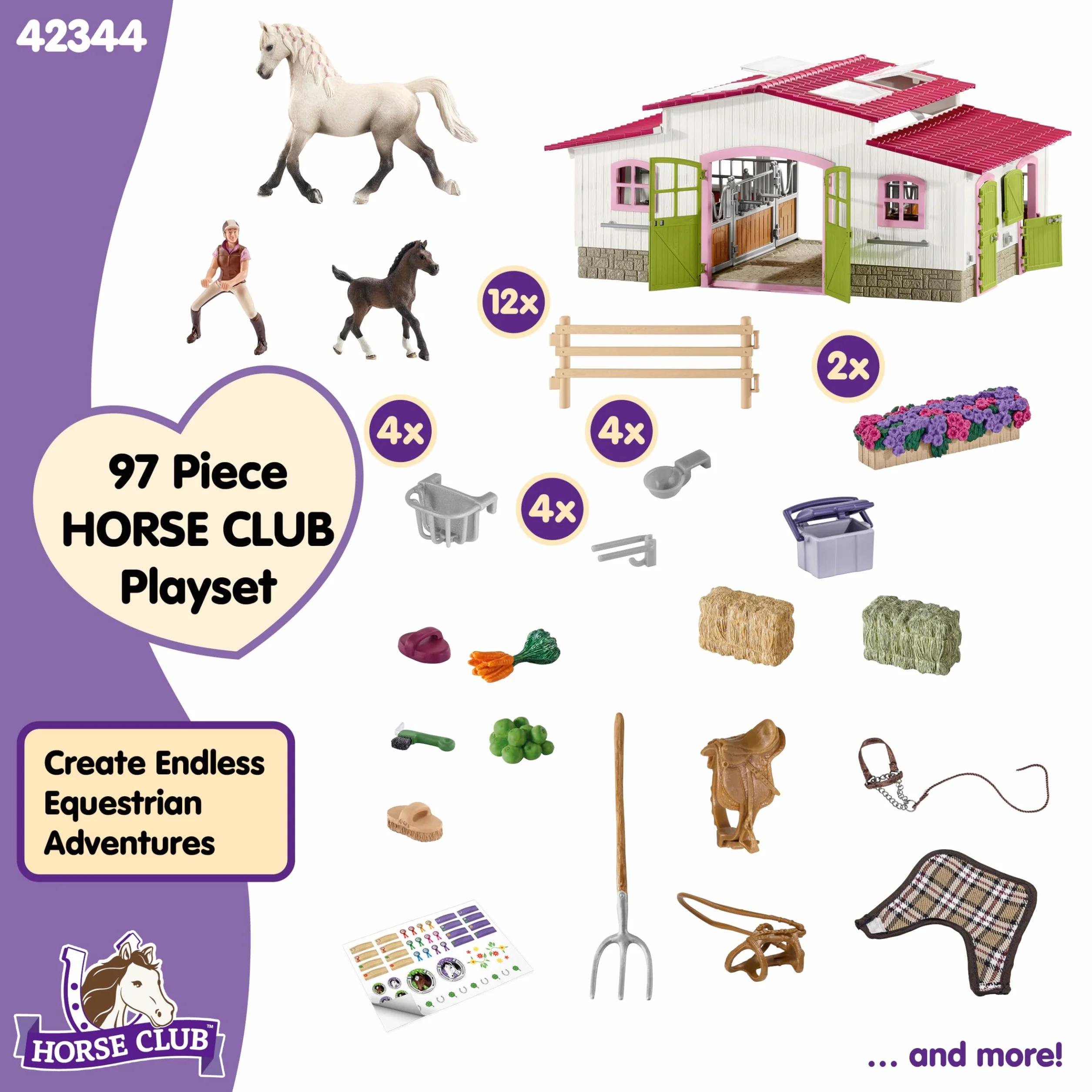 Schleich HORSE CLUB Stajnia z jeźdźczynią i końmi 42344 Zestaw 97 elementów Zabawka od 5 lat