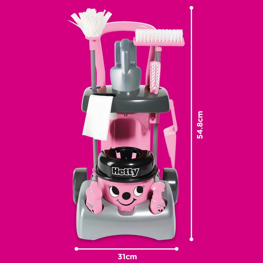 Casdon Deluxe Hetty Cleaning Trolley, Pink Toy Cleaning Trolley For Children Aged 3+, Includes Several Tools For Imaginative Role Play!