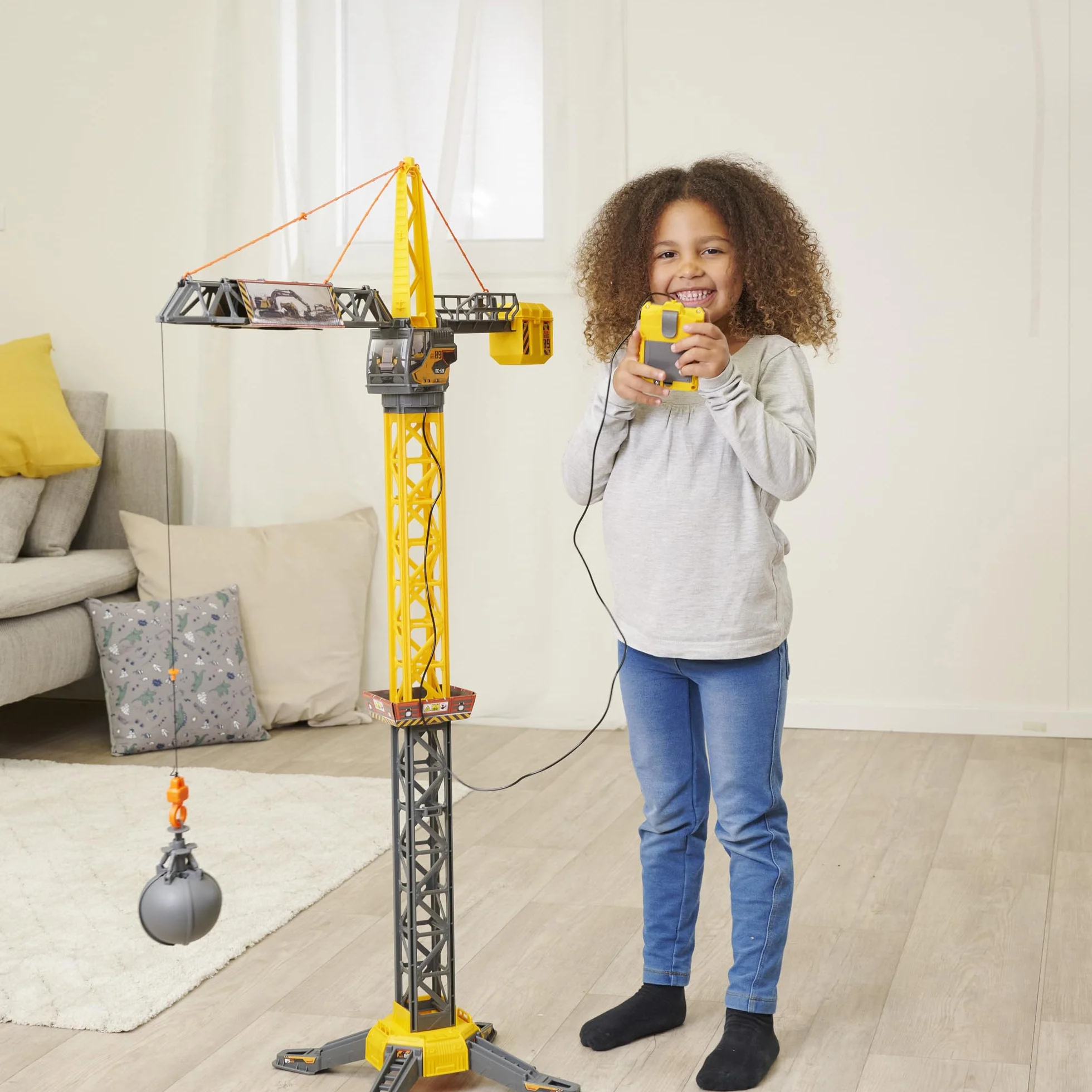 Dickie Toys 203729022 Volvo Dźwig Zdalnie sterowany, obrót 360°, kula wyburzeniowa z funkcją otwierania i chwytania przedmiotów, wysokość: 110 cm.