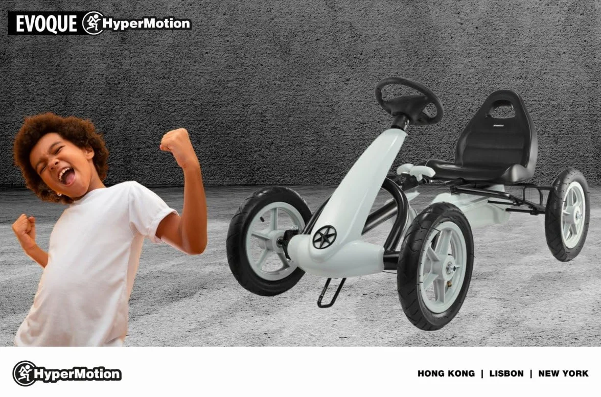HyperMotion Go-Kart na Pedały dla Dzieci EVOQUE, Gokart z Trzema Trybami Jazdy dla Dziecka 5-8 Lat, Auto dla Dziecka, Samochód Dziecięcy od 5 Lat, Waga do 50 kg, Szary