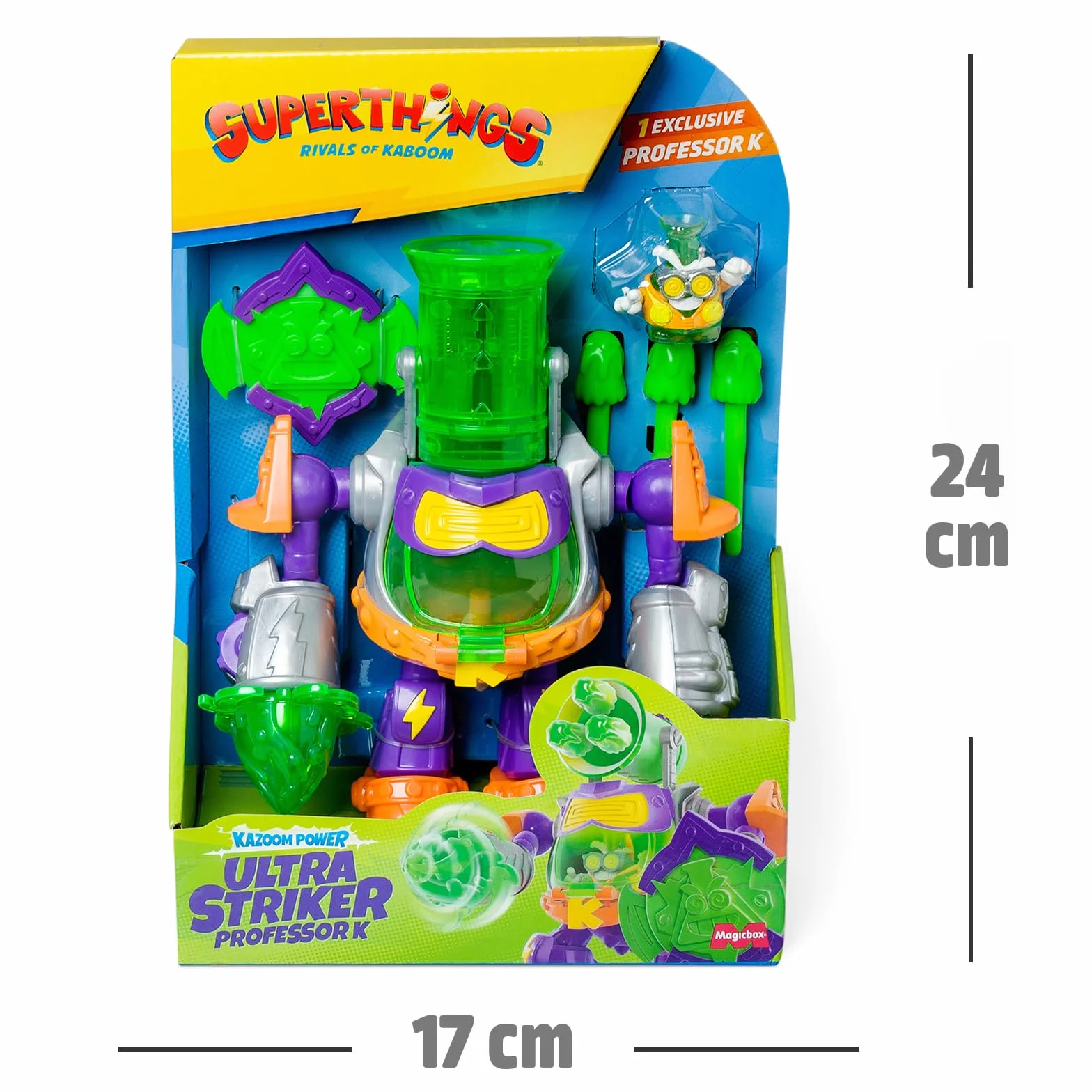 SuperThings, Ultra Striker, profesor K.Robot Ultra Striker, profesor K z serialu SuperThings Kazoom Power; zawiera 1 x Ultra Striker Robot, 1 ekskluzywny nauczyciel K, 3 muszle, 1 x akcesorium