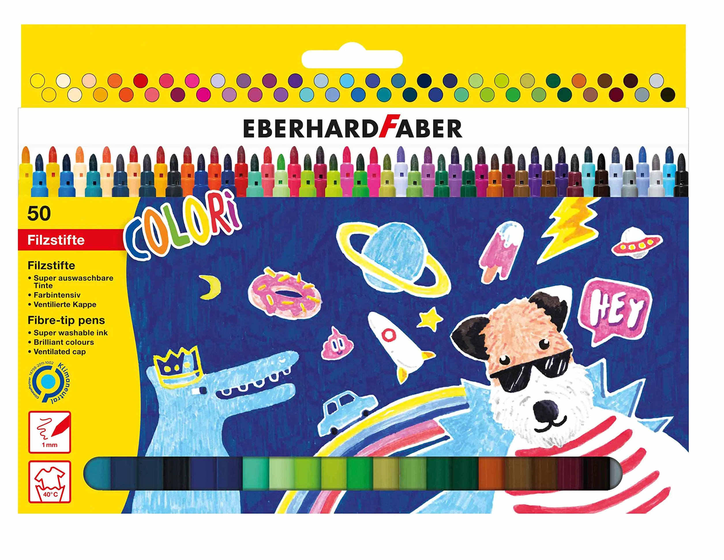 EBERHARD FABER 551150 - Zestaw flamastrów Colori, 50 kredek do kolorowania z cienką końcówką, zmywalne flamastry