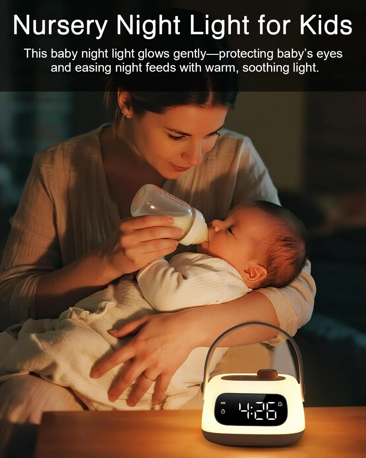 ORIA Lampka nocna dla dzieci, budzik LED z podwójnym alarmem, płynne sterowanie jasnością, odliczanie, drzemka, lampka nocna do pokoju dziecięcego, pokoju niemowląt, sypialni