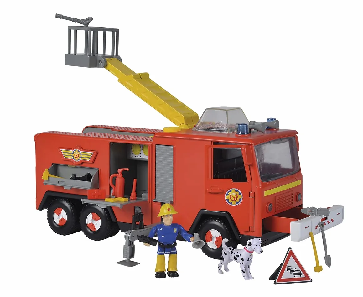Strażak Sam 109252516038 Jupiter wóz strażacki i ruchoma figurka Sam 7,5cm, światło i dźwięk, długość: 31cm