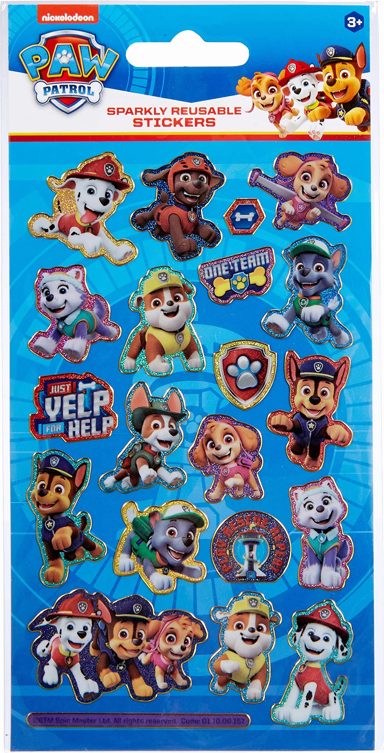 Paw Patrol błyszczące naklejki wielokrotnego użytku niebieskie małe