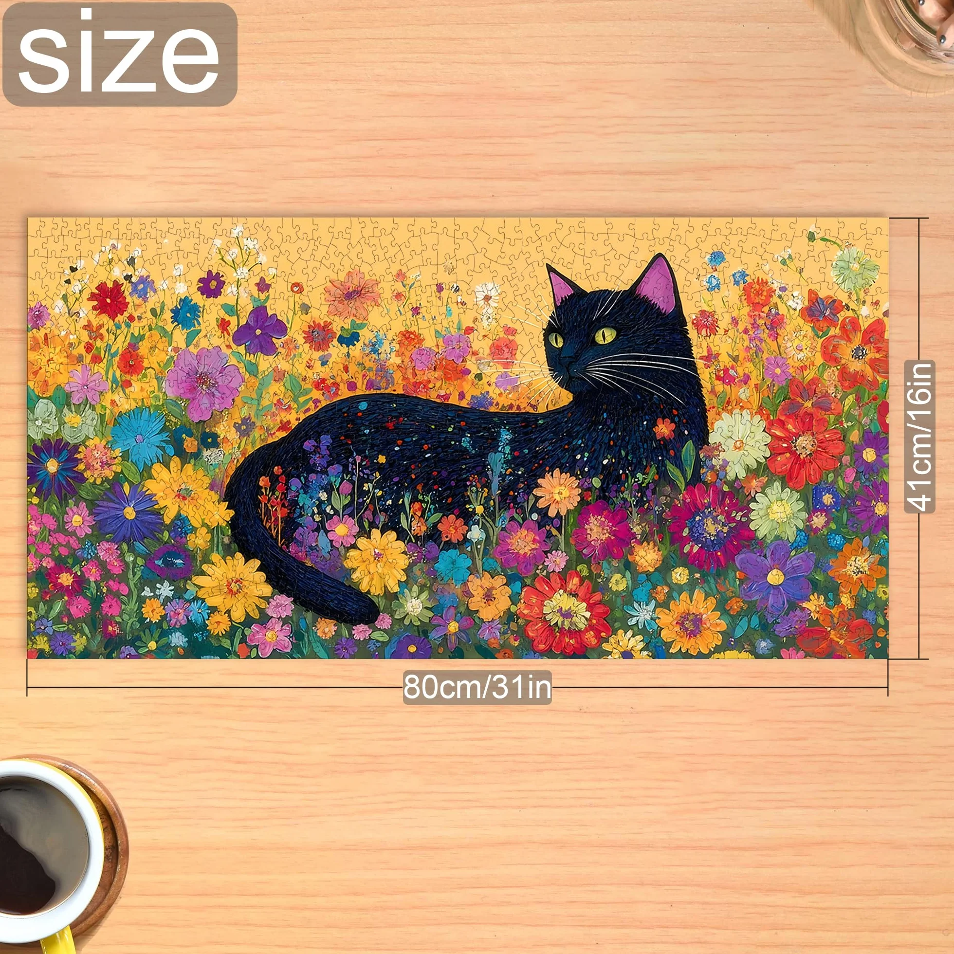 Bimkole Kwitnący Kot Puzzle Dla Dorosłych 1000 Elementów, Kwiat Puzzle Papierowe 1000 Elementów – Zabawna I Wymagająca Układanka Dekoracyjna Dla Całej Rodziny, 80 X 41 cm
