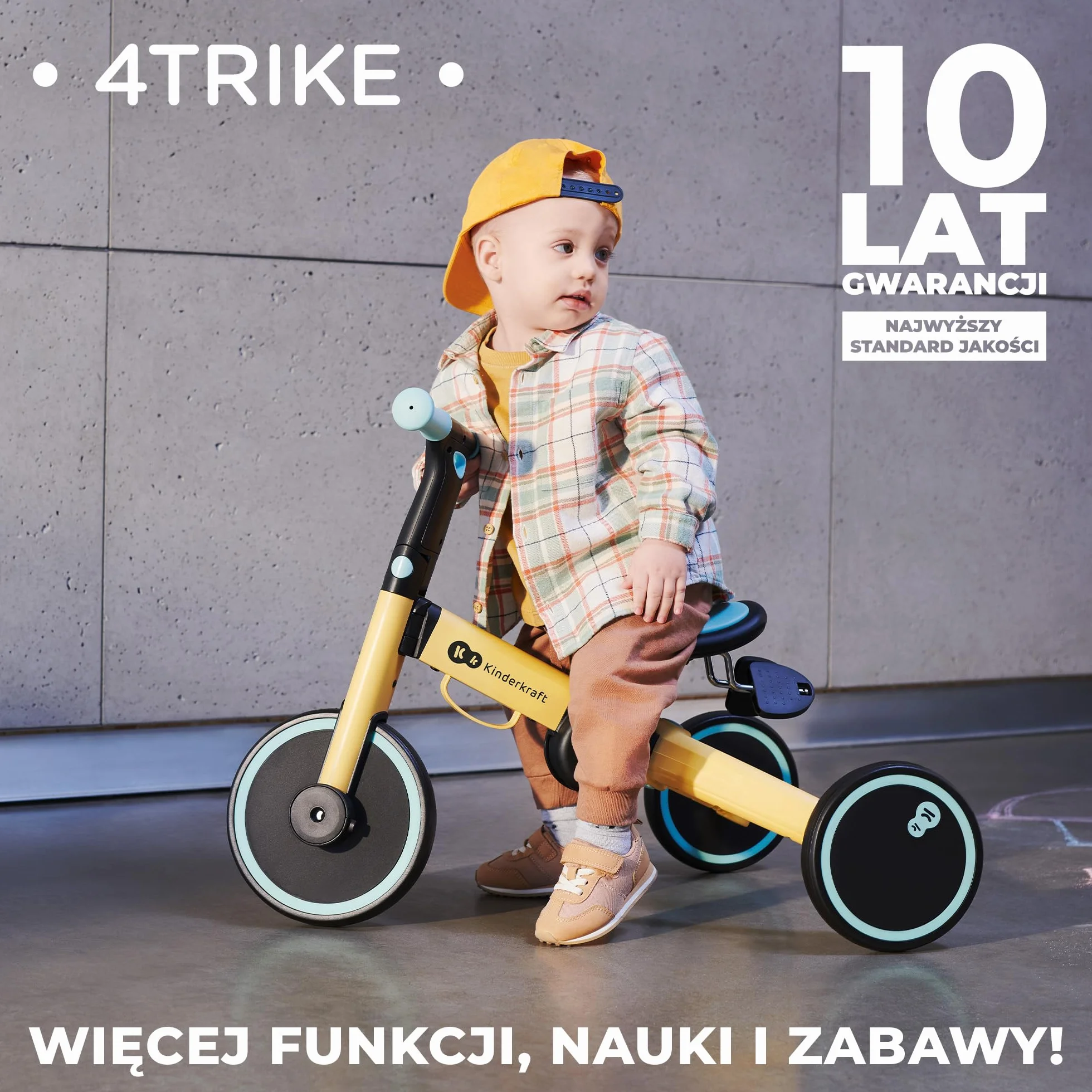 kk Kinderkraft 4TRIKE Trójkołowiec 3w1, Rowerek Biegowy, Pchacz, Wielofunkcyjny, Bezpieczny, Regulowane Siodełko, Szary