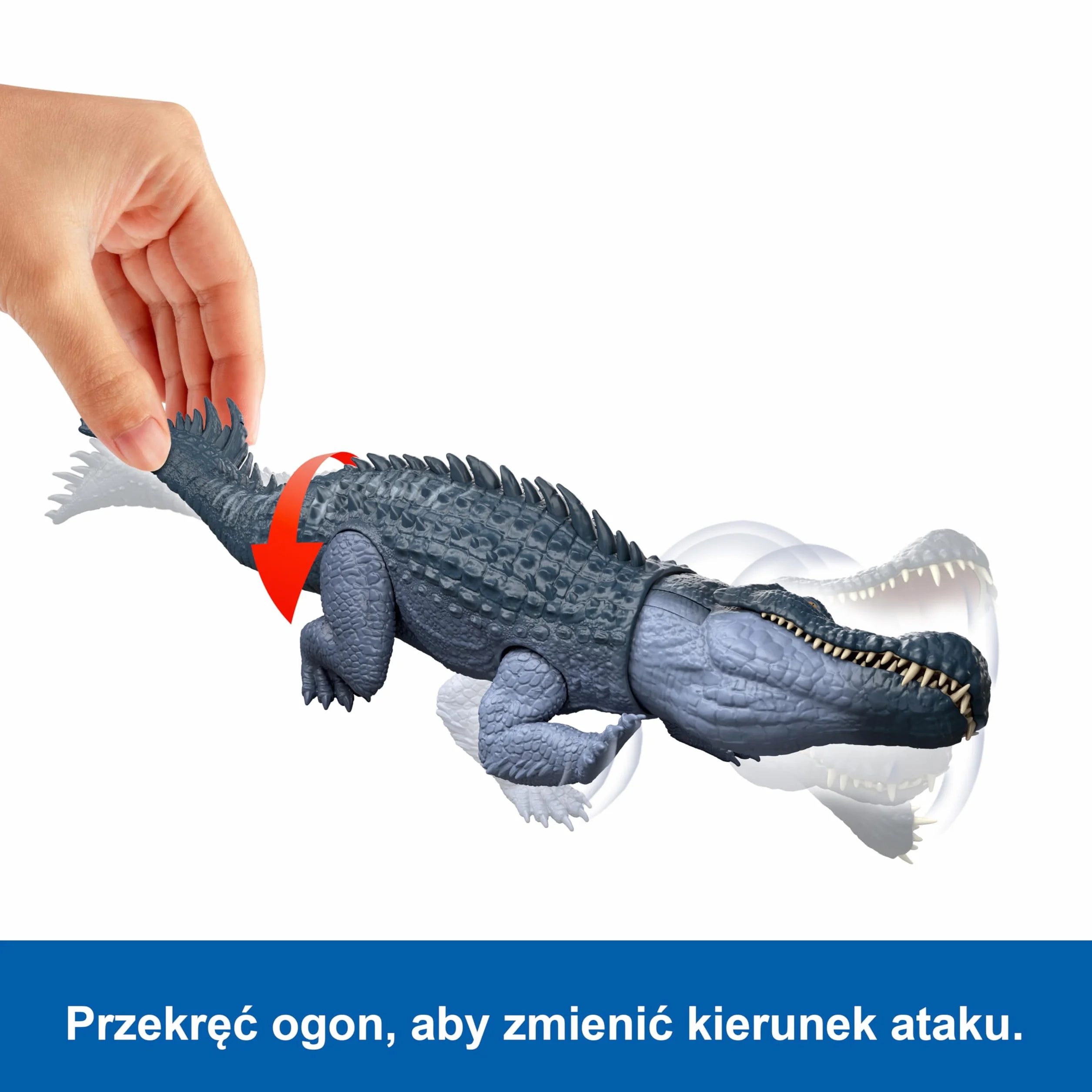 Mattel Jurassic World Rebirth Gigantyczny atak Purussaurus Figurka dinozaura z 2 atakami aktywowanymi ogonem, zabawka dinozaur dla dzieci, zabawa realna i wirtualna, JGB94