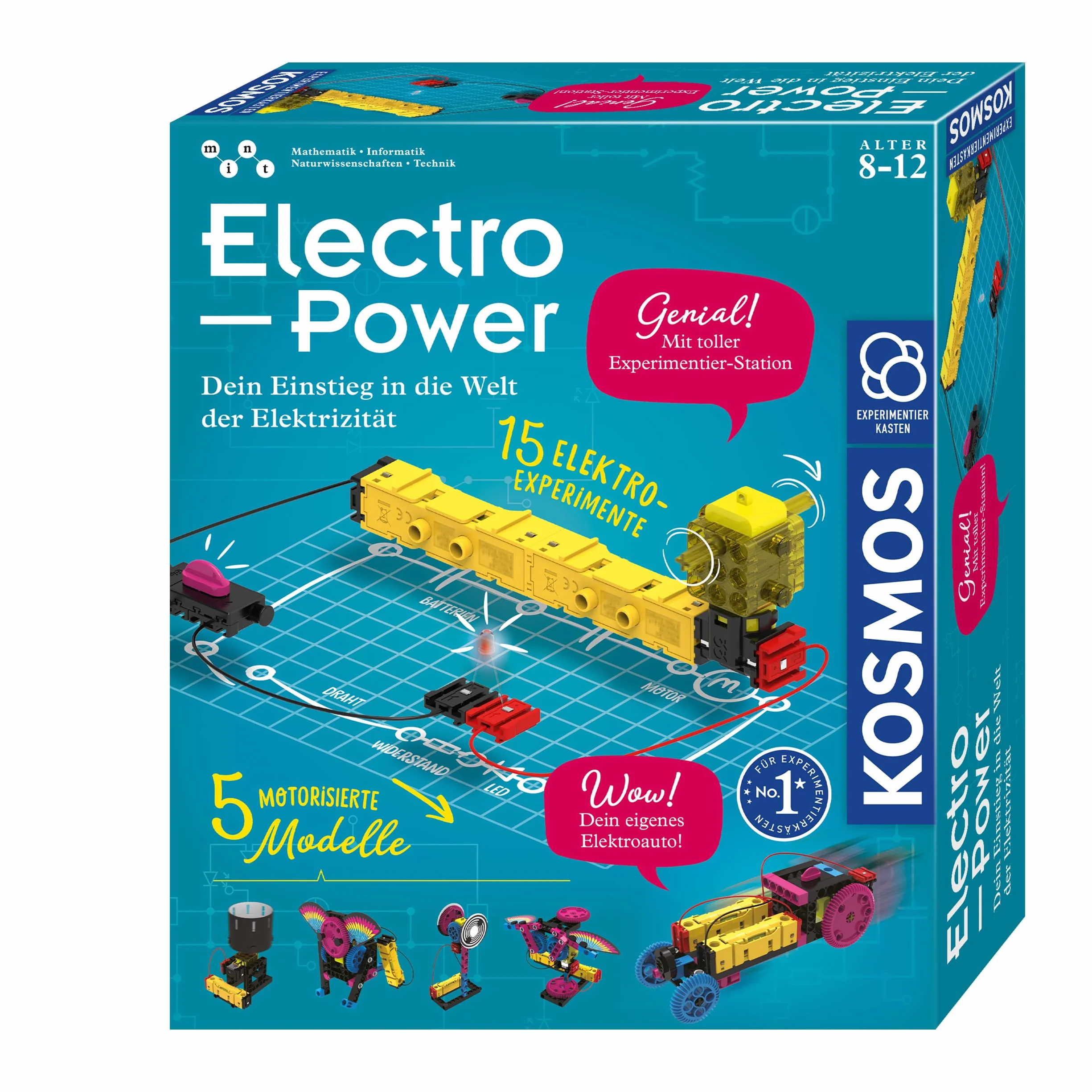 KOSMOS 620707 Electro Power – wejście w świat energii elektrycznej, Amazon Exklusiv, skrzynka eksperymentalna dla dzieci od 8 lat, zestaw klocków elektronicznych z 5 silnikami