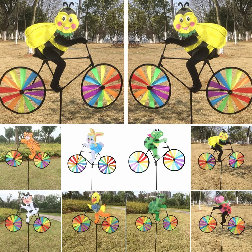 3D Zwierzę na rowerze Zestaw DIY wiatraka, kolorowe wiatraki do dekoracji trawnika, ogrodu (Krowa)