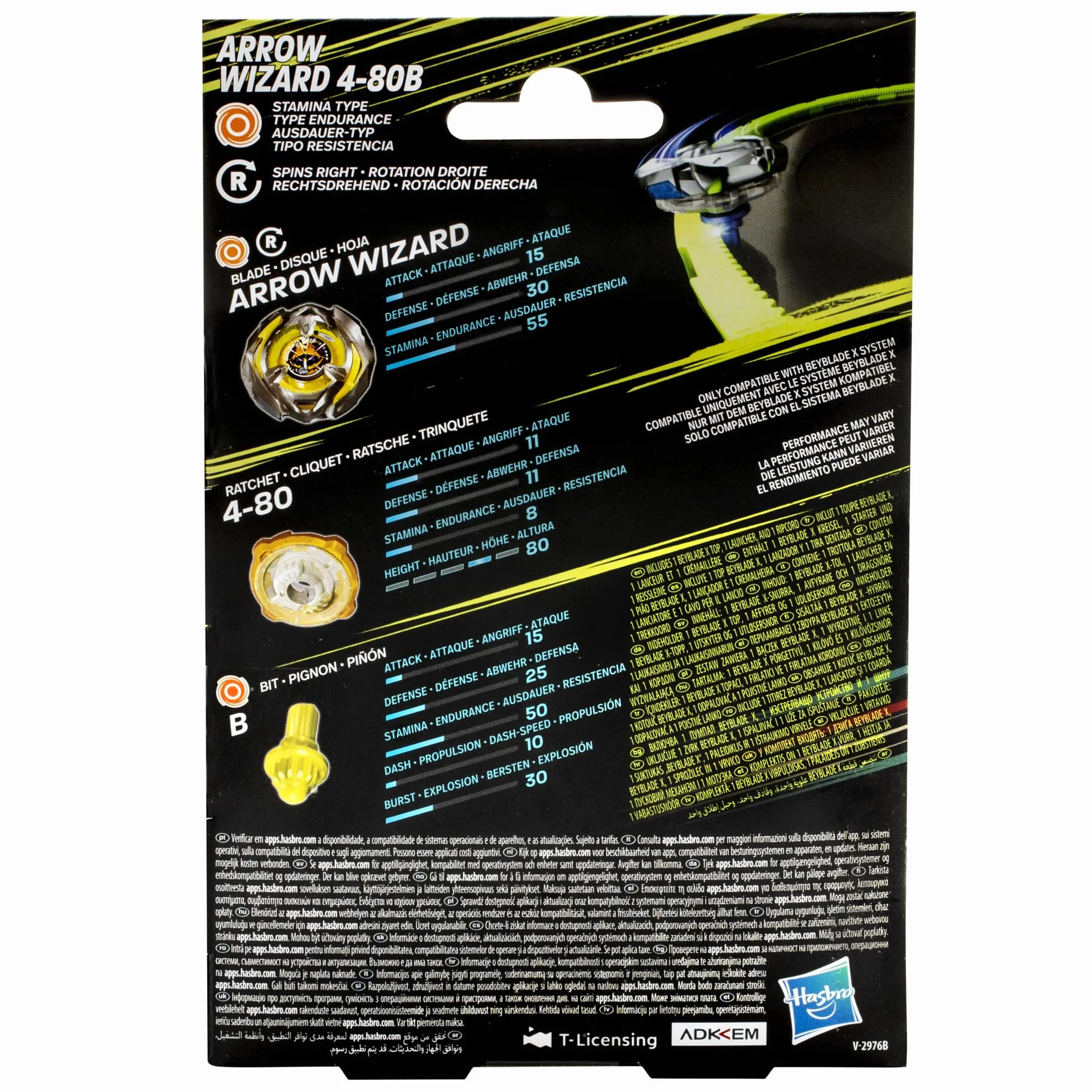 Pakiet startowy Beyblade X Arrow Wizard 4-80B, bączek i wyrzutnia
