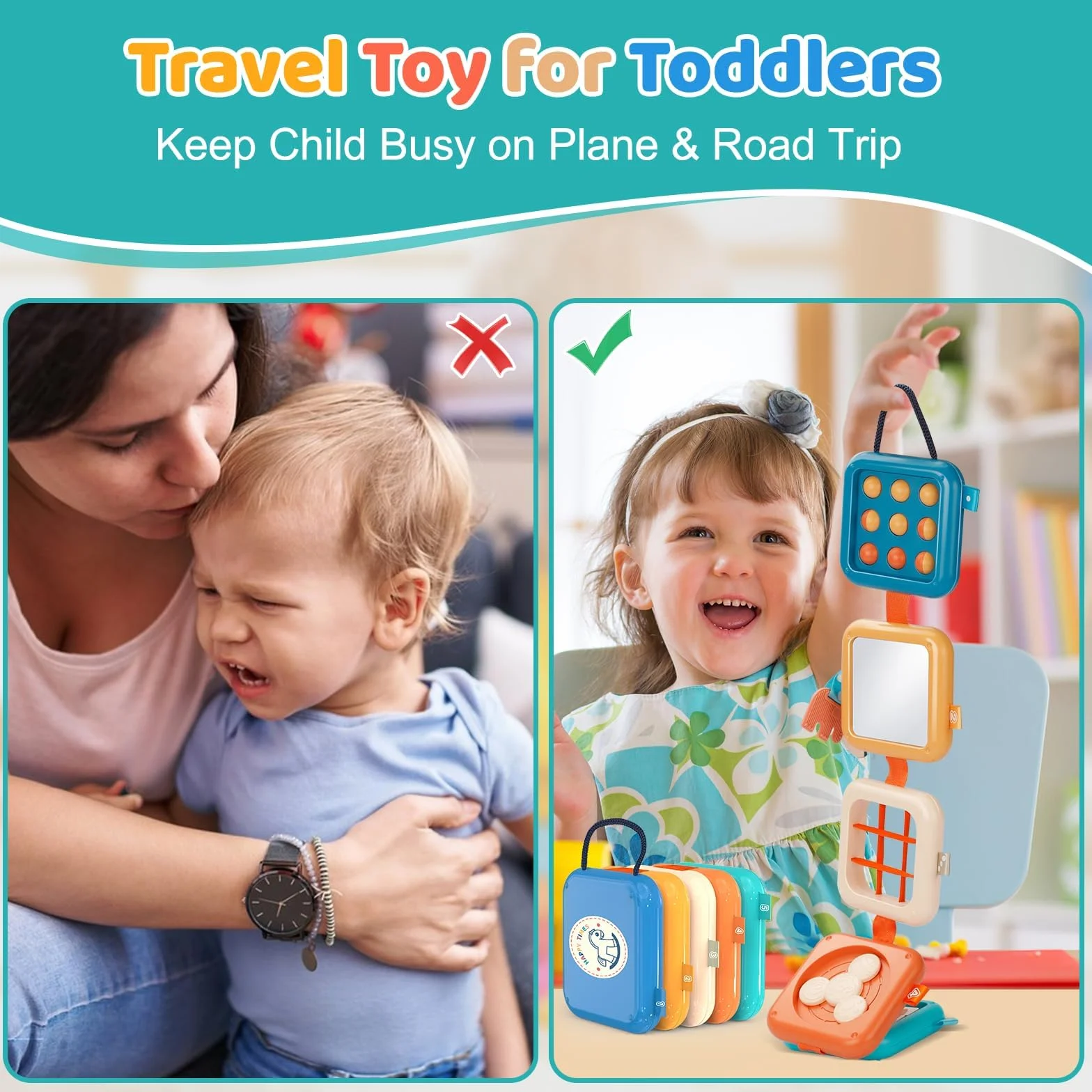 Busy Board zabawka Montessori, 2 lata, 8 w 1, gry edukacyjne, zabawki rozwojowe, gry samoloty, samochód, dziecko, podróże, prezent dla dzieci, chłopców, dziewcząt, 1-5 lat, urodziny, Boże