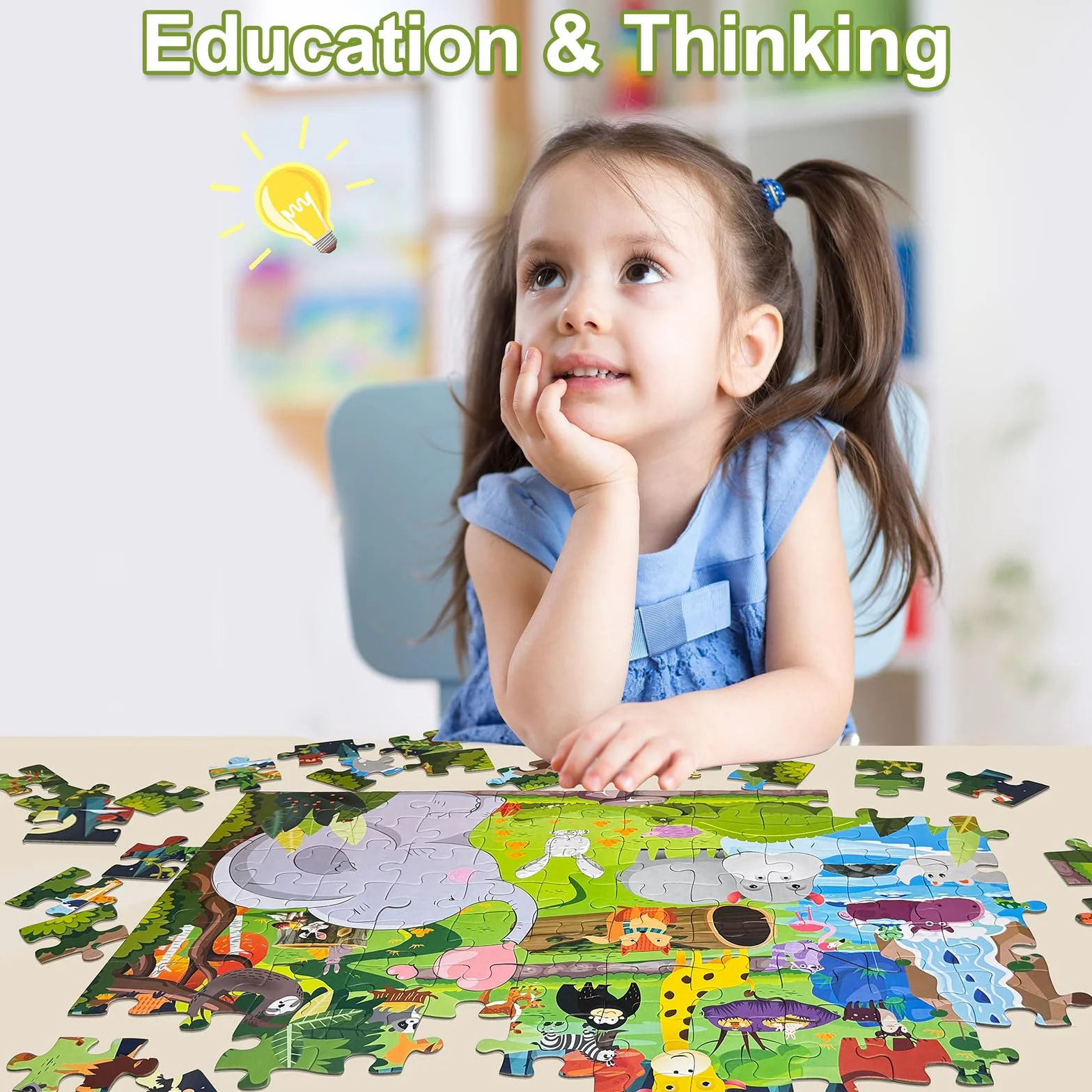 Puzzle dla dzieci od 4, 5, 6 lat, 96 elementów, puzzle podłogowe, świat zwierząt, duże puzzle dla dzieci, prostokątne, puzzle dla chłopców i dziewczynek, prezent dla dzieci w wieku 3-7 lat
