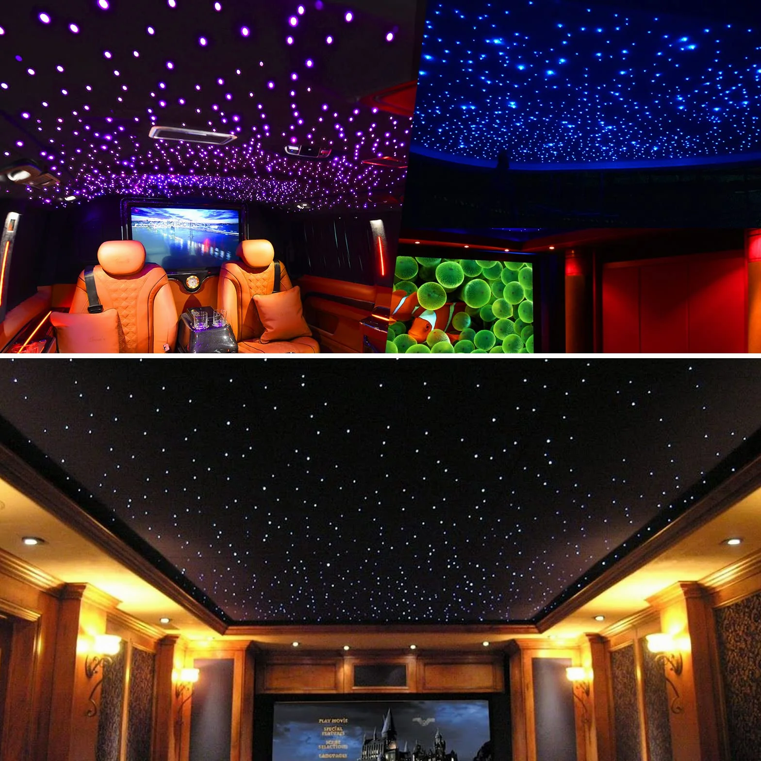 CHINLY Bluetooth 16 W RGBW LED Fiber Optic Star lampy sufitowe zestaw aplikacji/pilot zdalnego sterowania, 450 szt.*(0,75+1,0+1,5 mm)*3 m włókno szklane do domu/samochodu