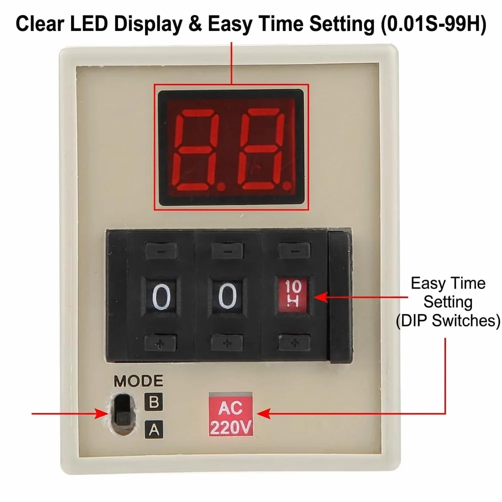 Przekaźnik opóźnienia LCD, AH3-DM, podwójny tryb przekaźnika czasowego, 0,01S-99H, cyfrowy przekaźnik czasowy z wyświetlaczem LED, AC/DC 12-380 V, moc przełączania 5 A do zdalnego sterowania