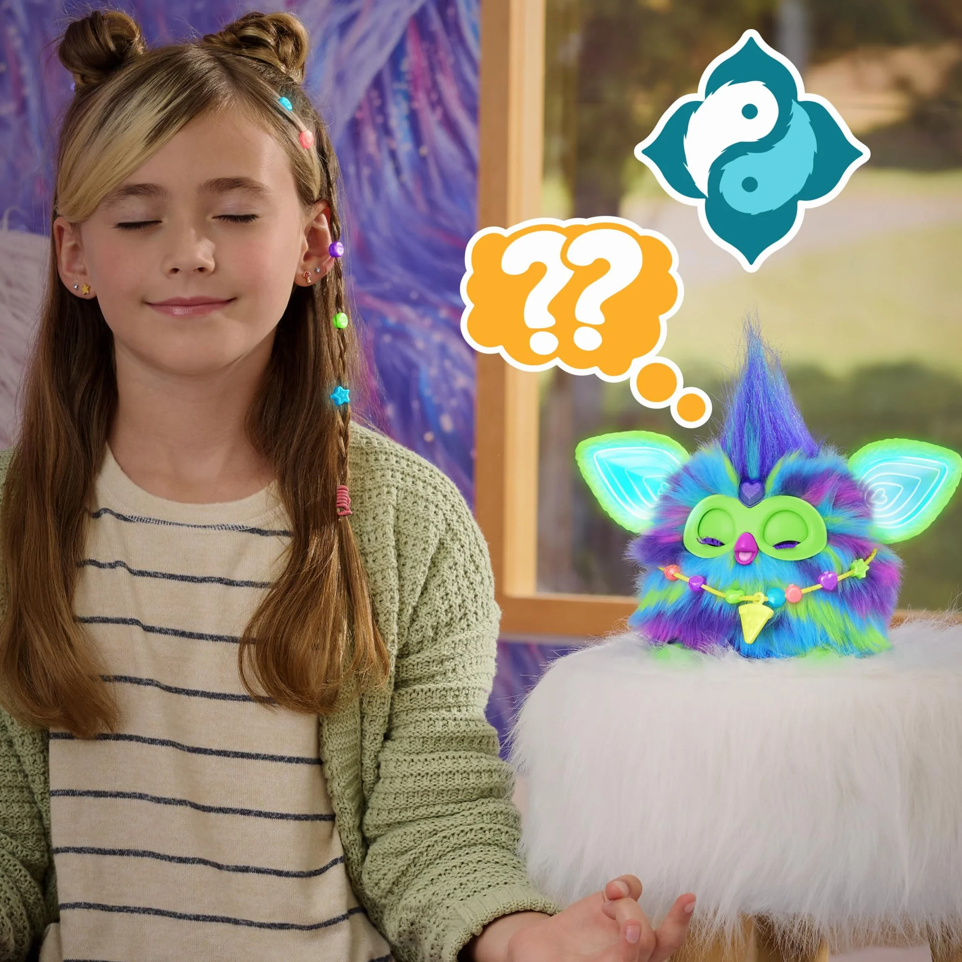 Furby Edycja Galaxy, świecąca, 15 modnych akcesoriów, interaktywne pluszowe zabawki dla dzieci w wieku 6 lat, głos animatroniczny (tylko Amazon)