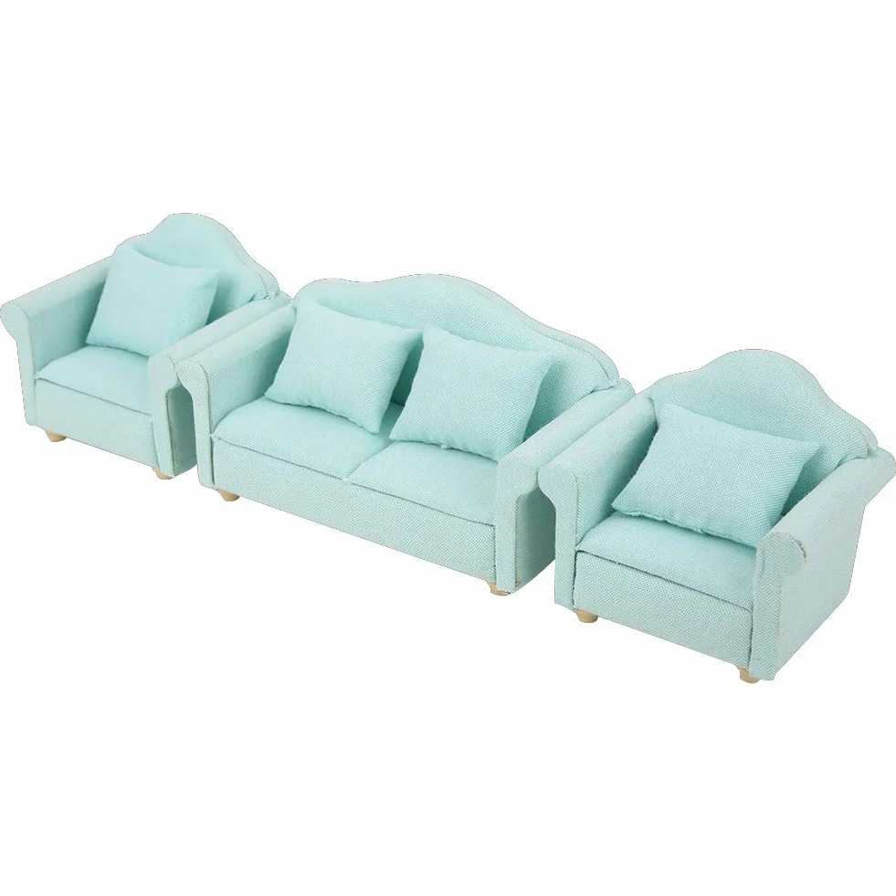 3 szt. Sofa do domku dla lalek, 1:12 mini meble do domku dla lalek ręcznie robiona sofa zestaw poduszek dla lalek akcesoria meblowe kolor matcha