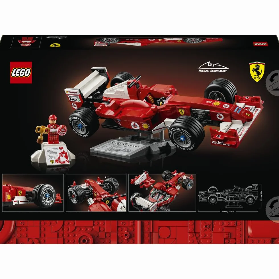 LEGO Icons Ferrari F2004 i Michael Schumacher, zestaw konstrukcyjny dla dorosłych z modelem bolidu F1, kolekcjonerski samochód wyścigowy, pomysł na prezent dla mężczyzny i kobiety 11375