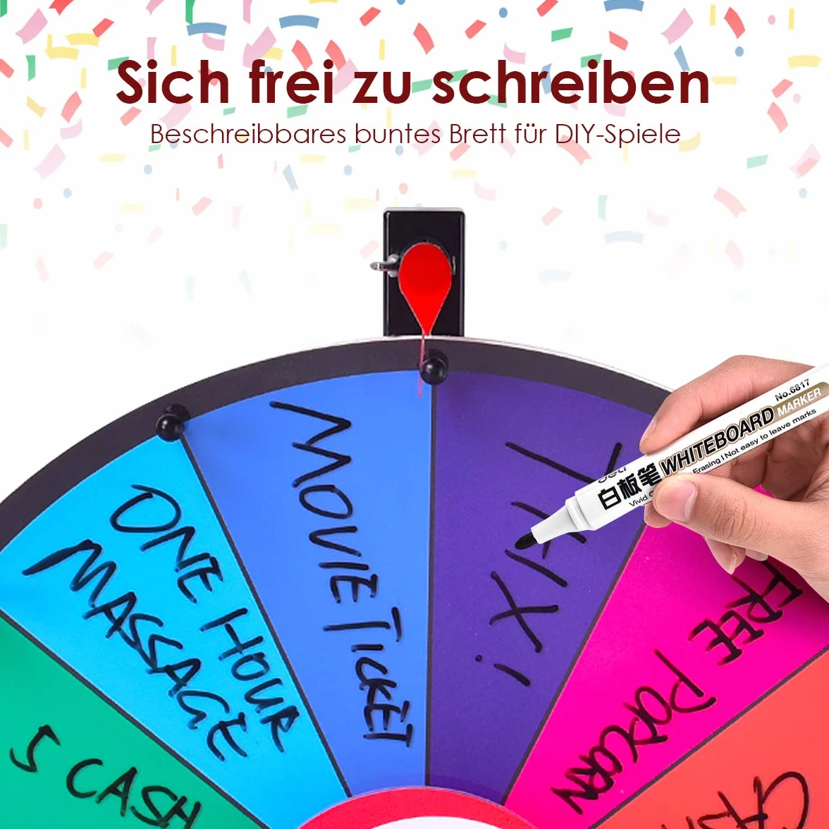 COSTWAY 60 cm Koło Fortuny Zabawka Kolorowe Gry dla Gier Losowych Gry Słowne Zawiera Gumkę i Marker Odpowiednie dla Dzieci i Dorosłych (Średnica 60 cm)