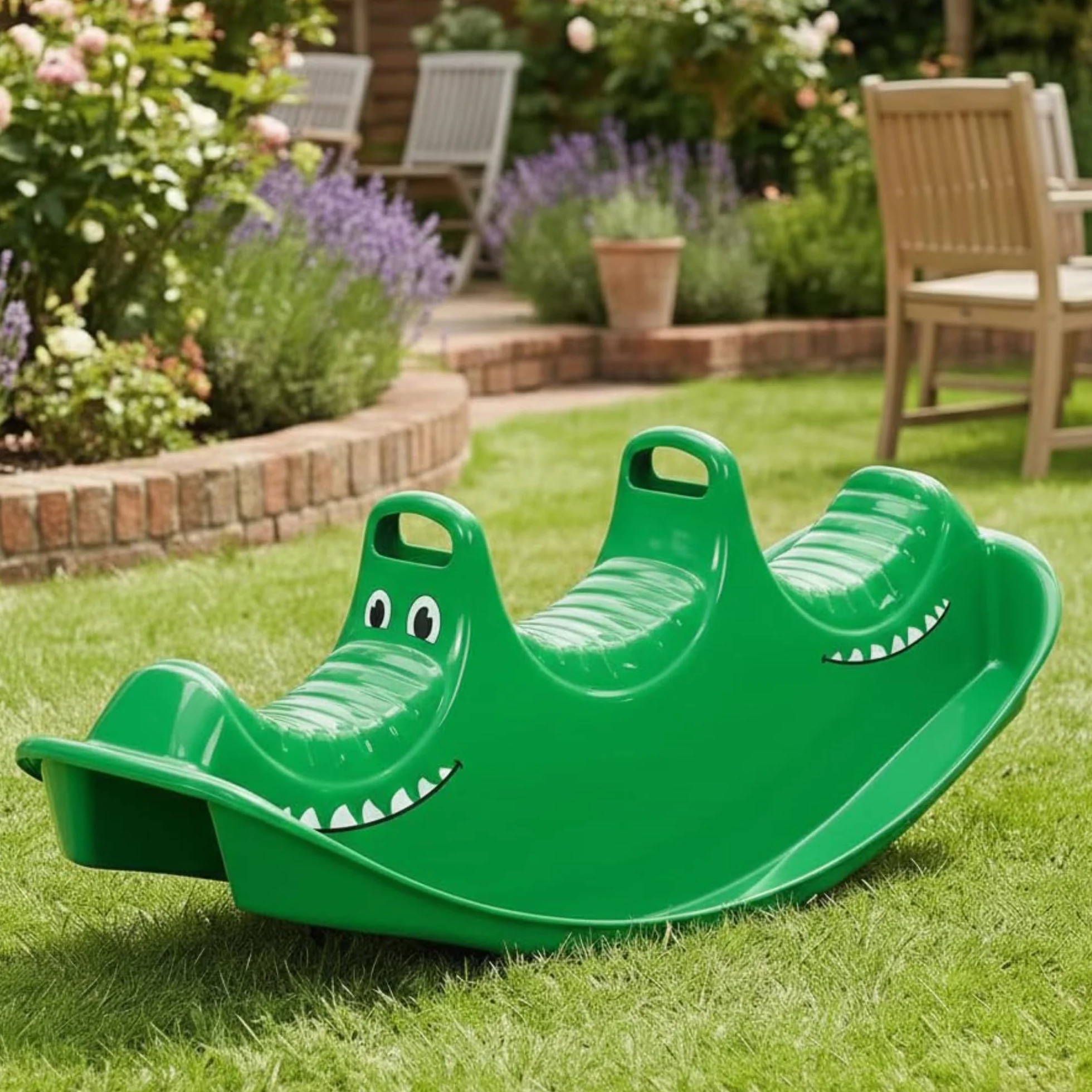 Dantoy 3 Persons Rocker and Seesaw, Durable Plastic with 3 Seats and Made in Denmark – Green Crocodile