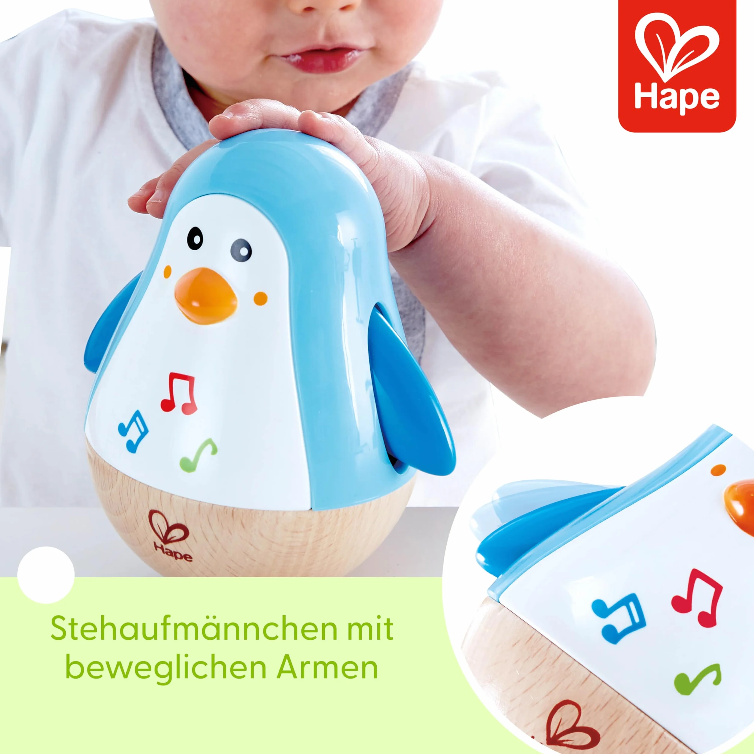 Hape Penguin Musical Wobbler, Colourful Wobbling Melody, Roly-Poly Toy for Kids 6 Months+
