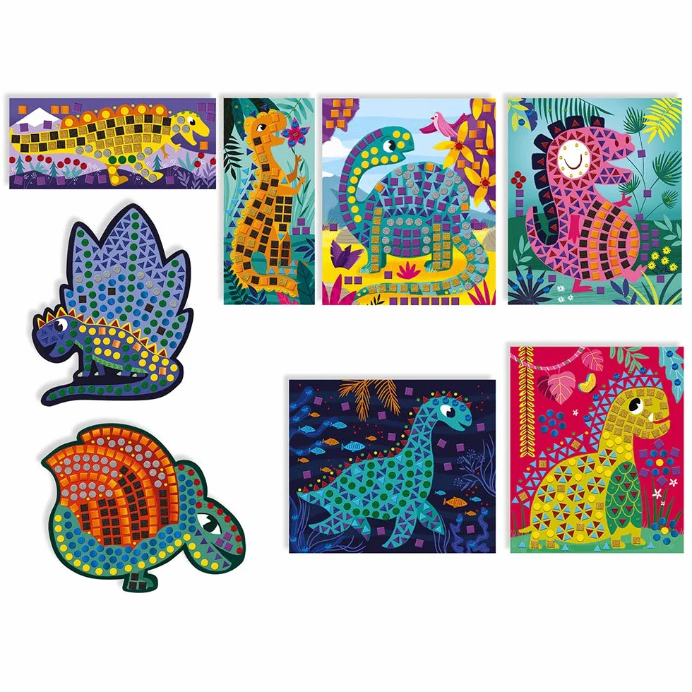 Janod - From 4 years old - Creative Kit - Dinosaur Mosaics - Calm Workshops - Creative Leisure - Dexterity and Concentration - J07903