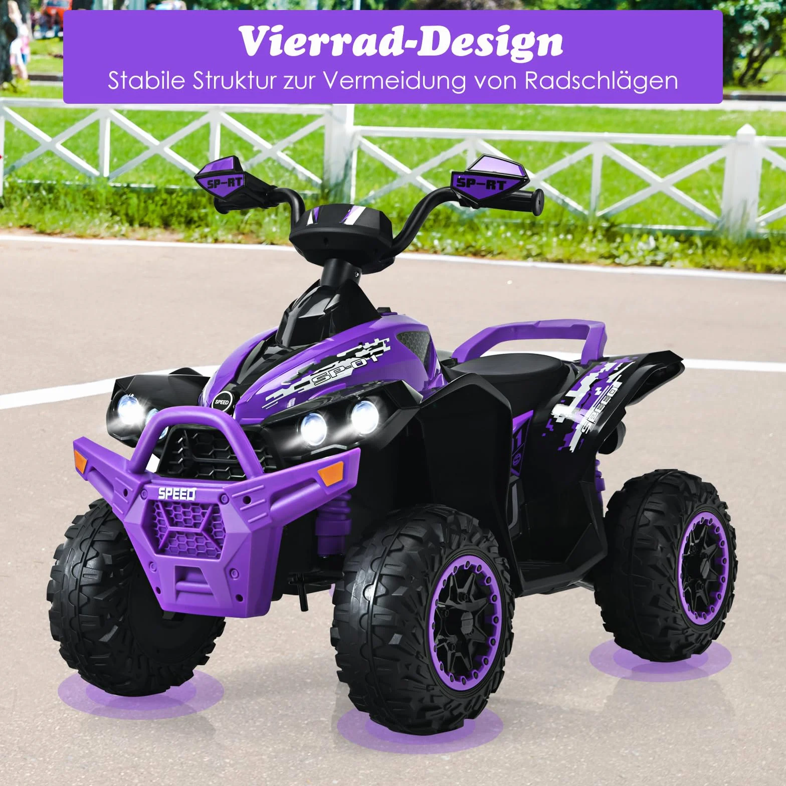 COSTWAY Elektryczny quad dziecięcy 12V z muzyką, klaksonem i LED, 2,2-4,3 km/h, dla dzieci od 3 lat fioletowy