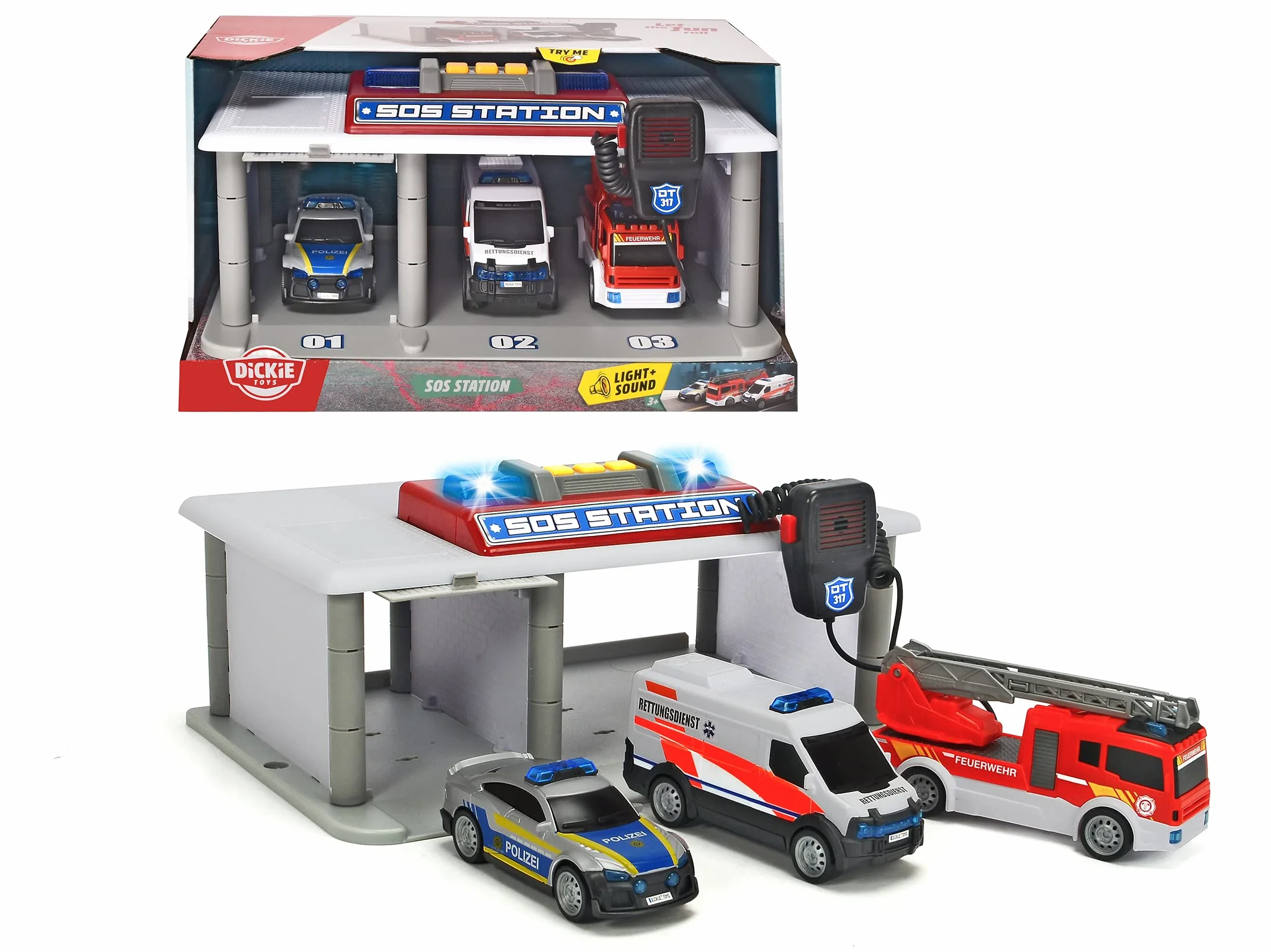 Dickie Toys Stacja SOS, posterunek ratowniczy, wielopiętrowy parking dla policji, straży pożarnej i ratownictwa